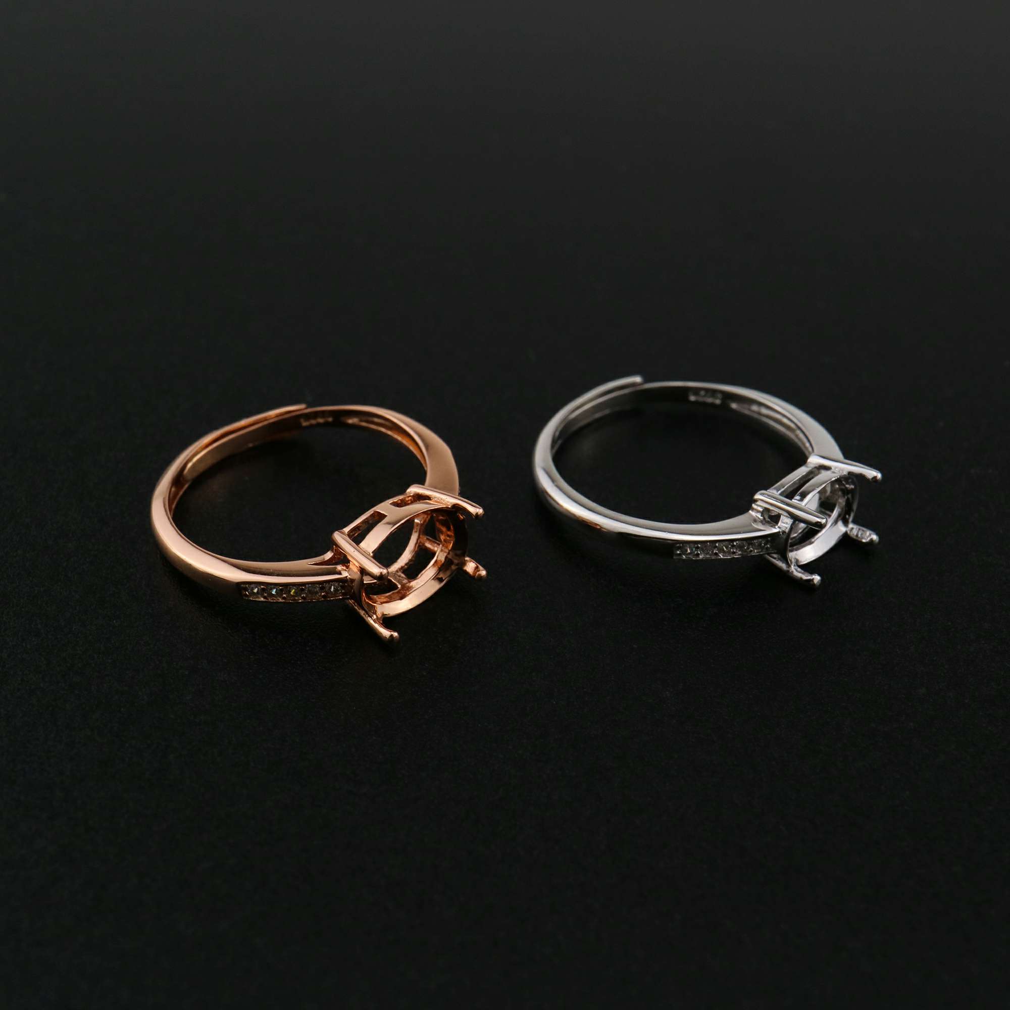 1Pcs Oval Prong Ring Settings Blank Adjustable Rose Gold Plated Solid 925 Sterling Silver DIY Pave Shank Bezel Tray for Gemstone 1224050 - Click Image to Close