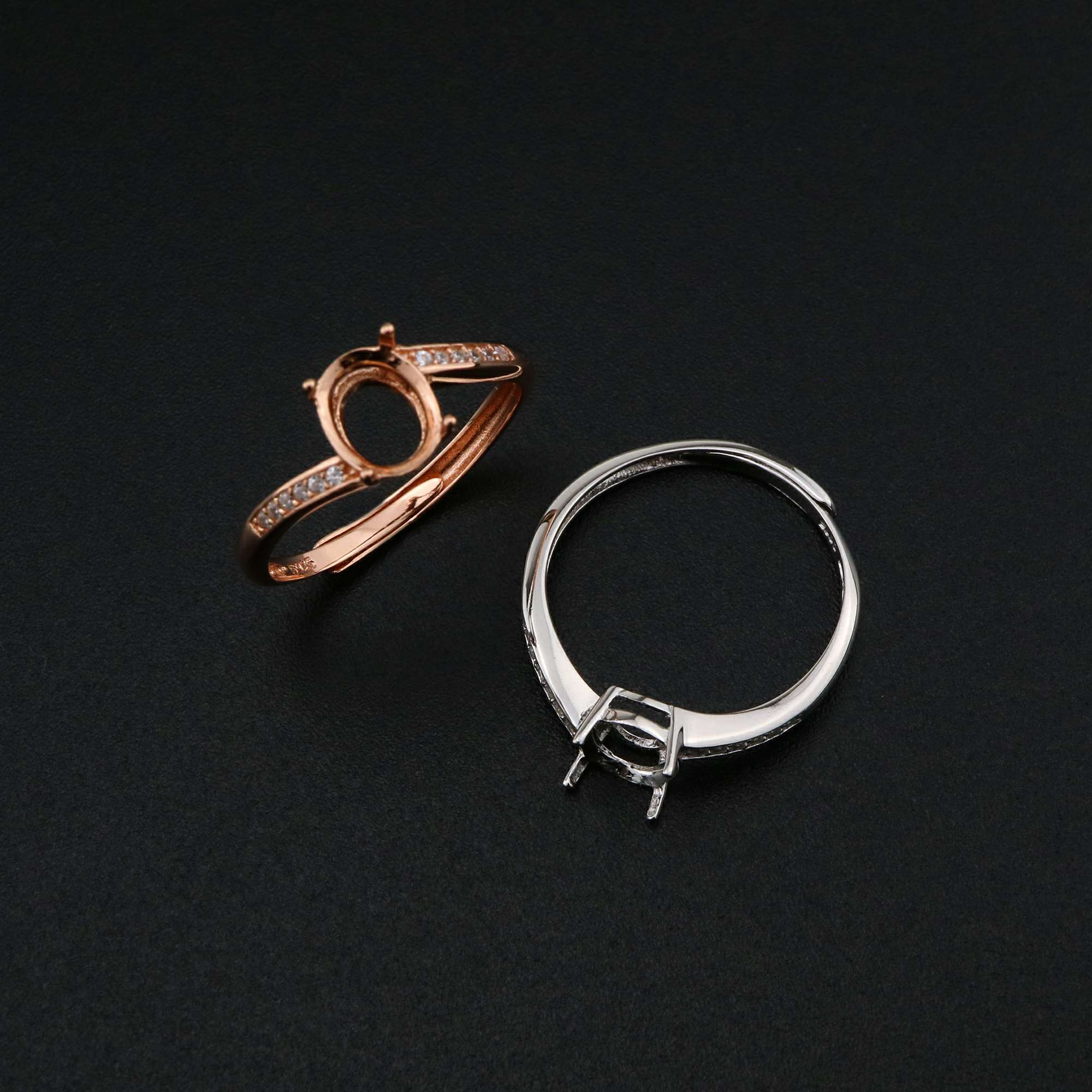 1Pcs 6x8MM Oval Prong Ring Settings Blank Adjustable Rose Gold Plated Solid 925 Sterling Silver DIY Bypass Shank Bezel Tray for Gemstone 1224051 - Click Image to Close