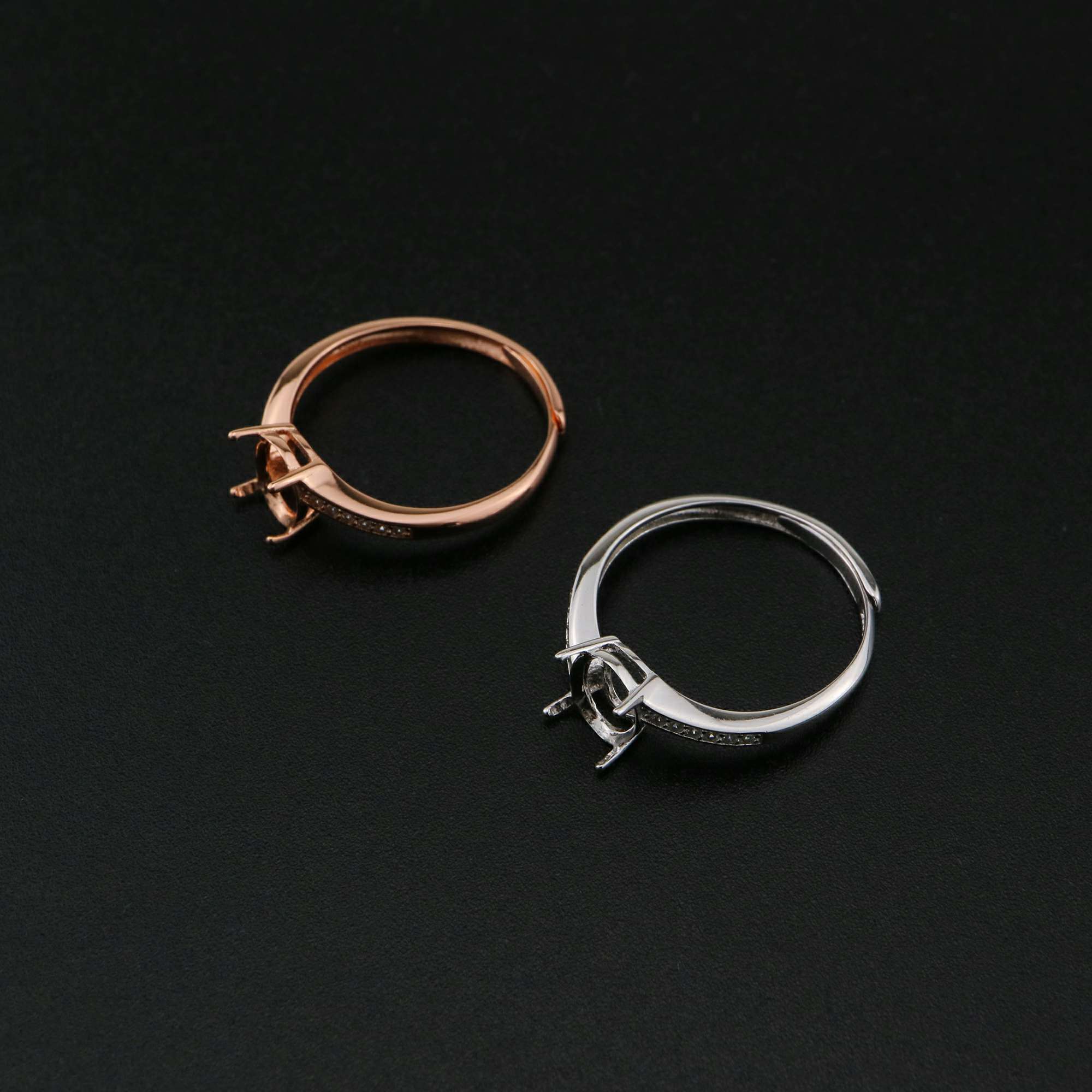 1Pcs 6x8MM Oval Prong Ring Settings Blank Adjustable Rose Gold Plated Solid 925 Sterling Silver DIY Bypass Shank Bezel Tray for Gemstone 1224051 - Click Image to Close