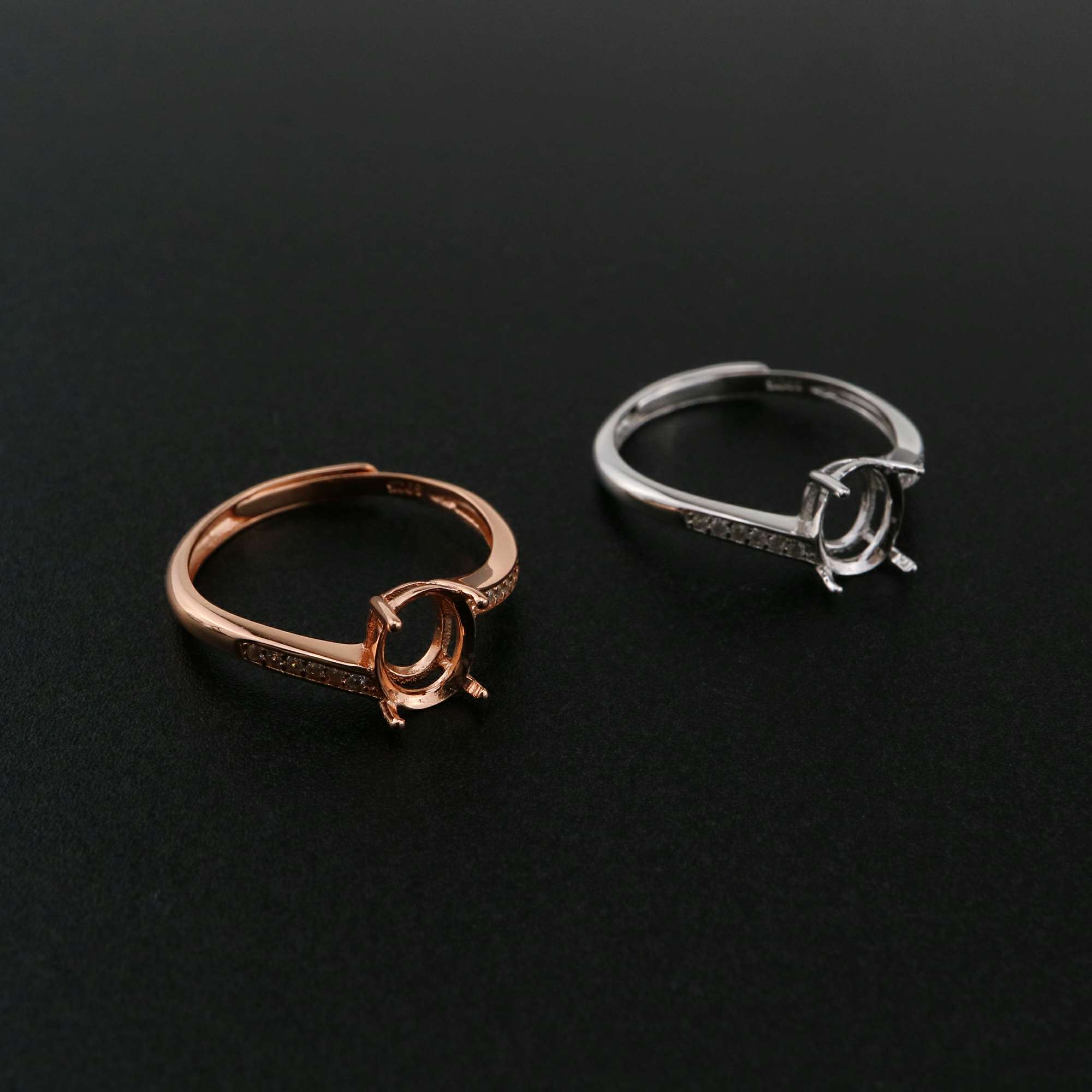 1Pcs 6x8MM Oval Prong Ring Settings Blank Adjustable Rose Gold Plated Solid 925 Sterling Silver DIY Bypass Shank Bezel Tray for Gemstone 1224051 - Click Image to Close