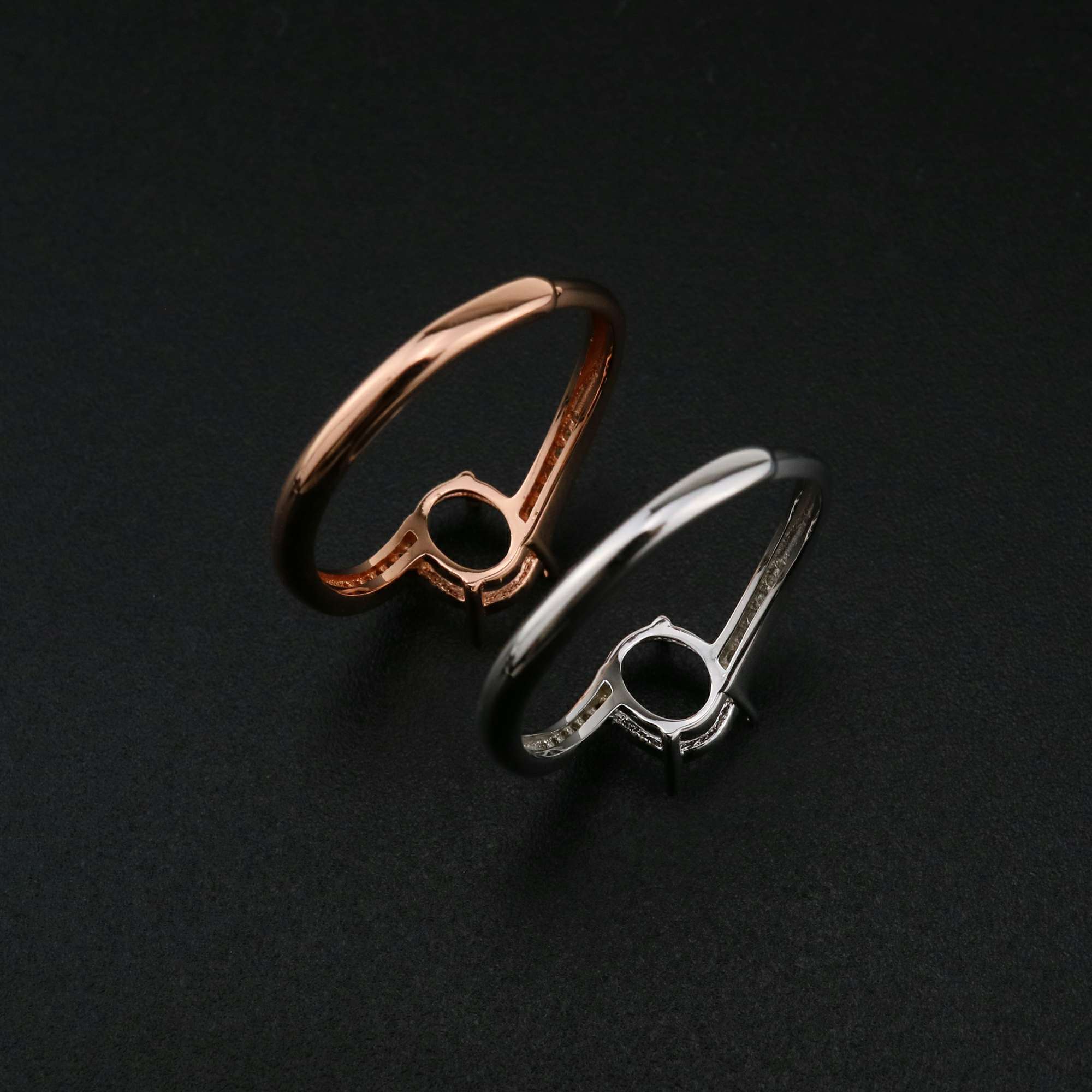 1Pcs 6x8MM Oval Prong Ring Settings Blank Adjustable Rose Gold Plated Solid 925 Sterling Silver DIY Bypass Shank Bezel Tray for Gemstone 1224051 - Click Image to Close