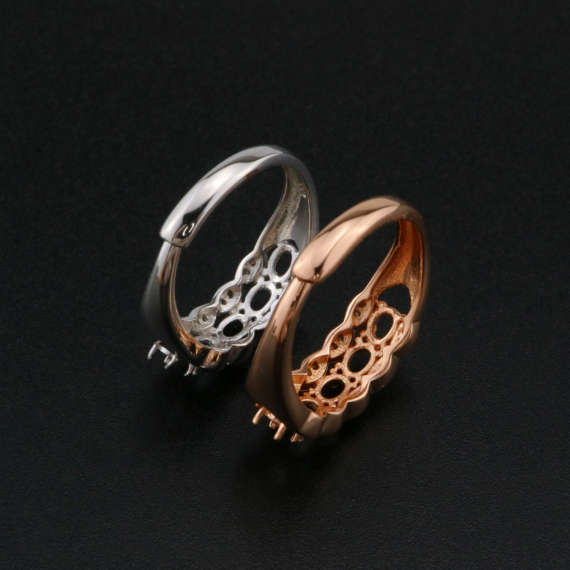 3x4MM Oval Prong Ring Settings 5 Stones Rose Gold Plated Solid 925 Sterling Silver Adjustable Ring Bezel for Gemstone 1224092 - Click Image to Close