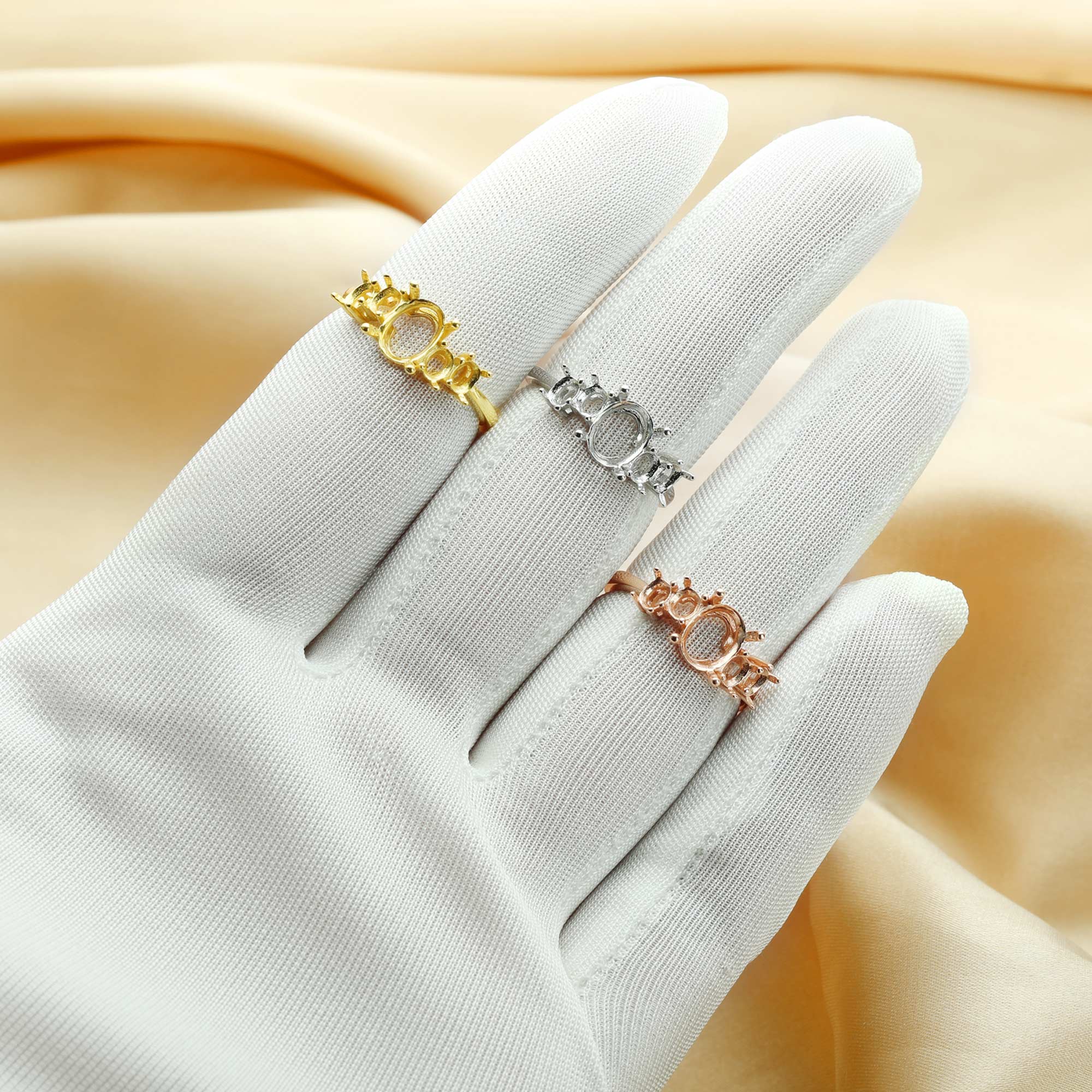 5 Stone Oval Prong Ring Settings,Solid 925 Sterling Silver Rose Gold Plated Ring,DIY Ring Blank,6x8MM 3x4MM Gemstone Supplies 1224145 - Click Image to Close