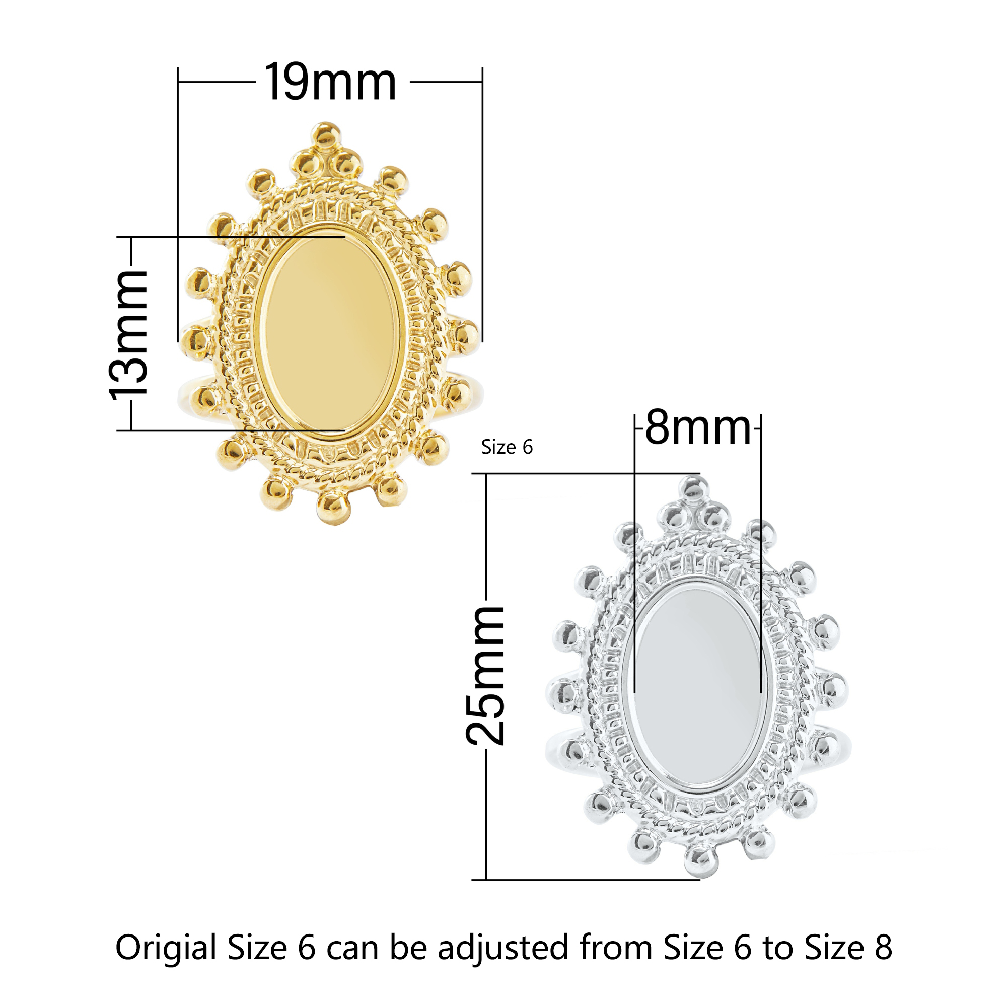 Keepsake Breastmilk Stainless Steel Oval Bezel Adjustable Ring Settings, Gold Plated 304L Ring,0.5MM Deep DIY Ring Supplies 1224201 - Click Image to Close