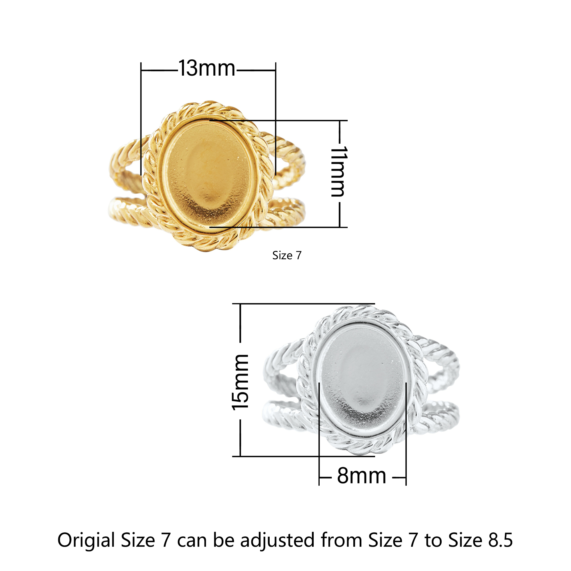 Keepsake Breastmilk Stainless Steel Oval Bezel Adjustable Ring Settings, Gold Plated 304L Ring,0.5MM Deep DIY Ring Supplies 1224203 - Click Image to Close