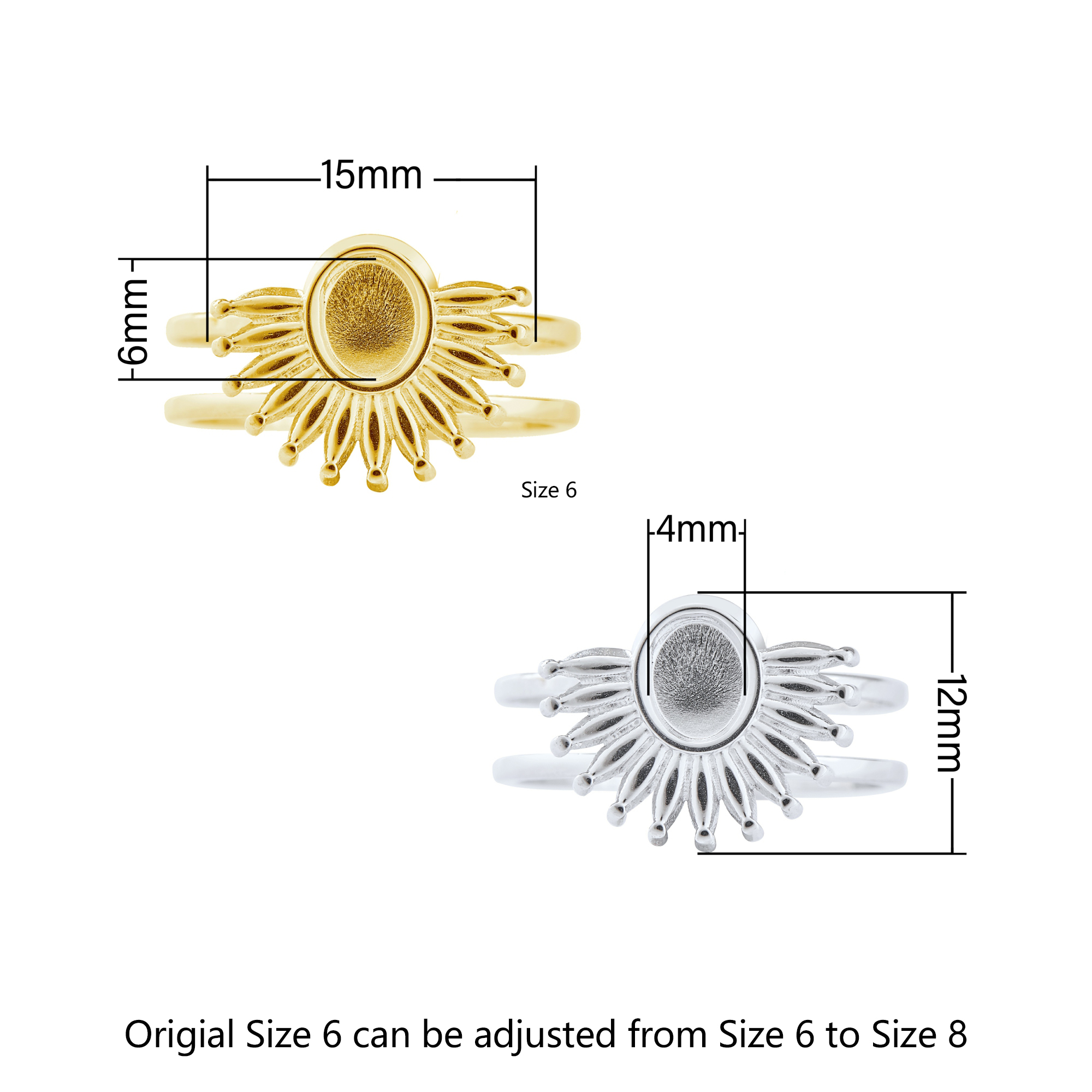 Keepsake Breastmilk Stainless Steel Oval Bezel Adjustable Ring Settings, Gold Plated 304L Ring,0.5MM Deep DIY Ring Supplies 1224204 - Click Image to Close