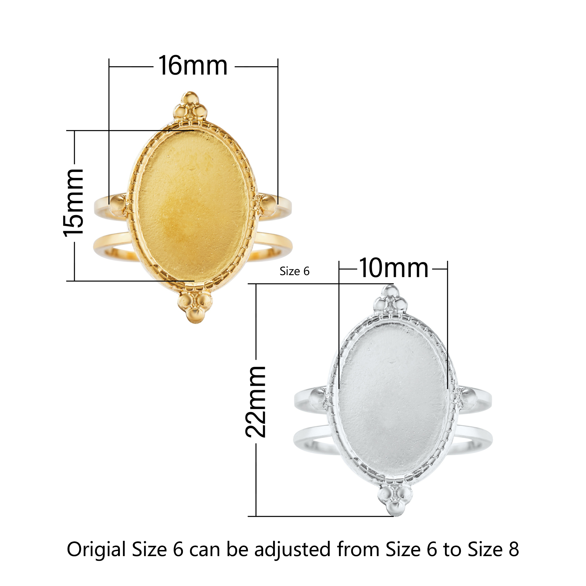 Keepsake Breastmilk Stainless Steel Oval Bezel Adjustable Ring Settings, Gold Plated 304L Ring,0.5MM Deep DIY Ring Supplies 1224208 - Click Image to Close