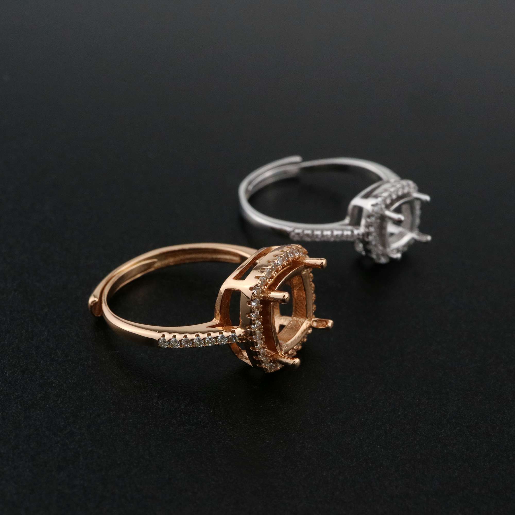 1Pcs 5-8MM Cushion Square Prong Ring Settings Blank Adjustable Halo Rose Gold Plated Solid 925 Sterling Silver DIY Bezel for Gemstone 1294189 - Click Image to Close