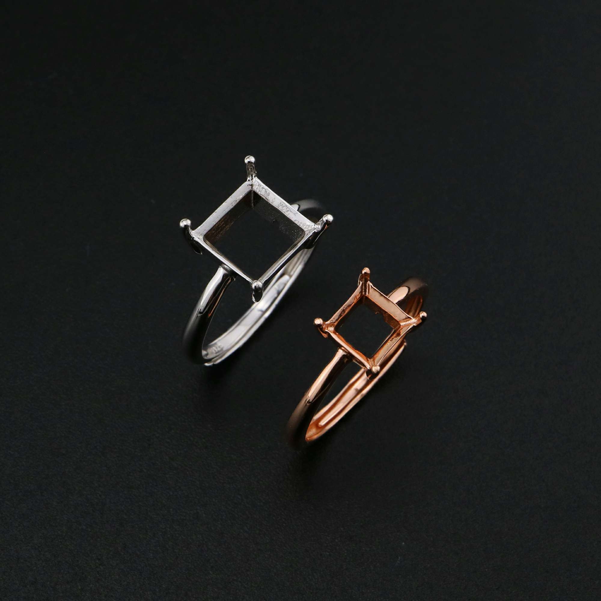 1Pcs 3-8MM Square Prong Ring Settings Blank Rose Gold Plated Solid 925 Sterling Silver DIY Bezel Tray for Gemstone 1294200 - Click Image to Close