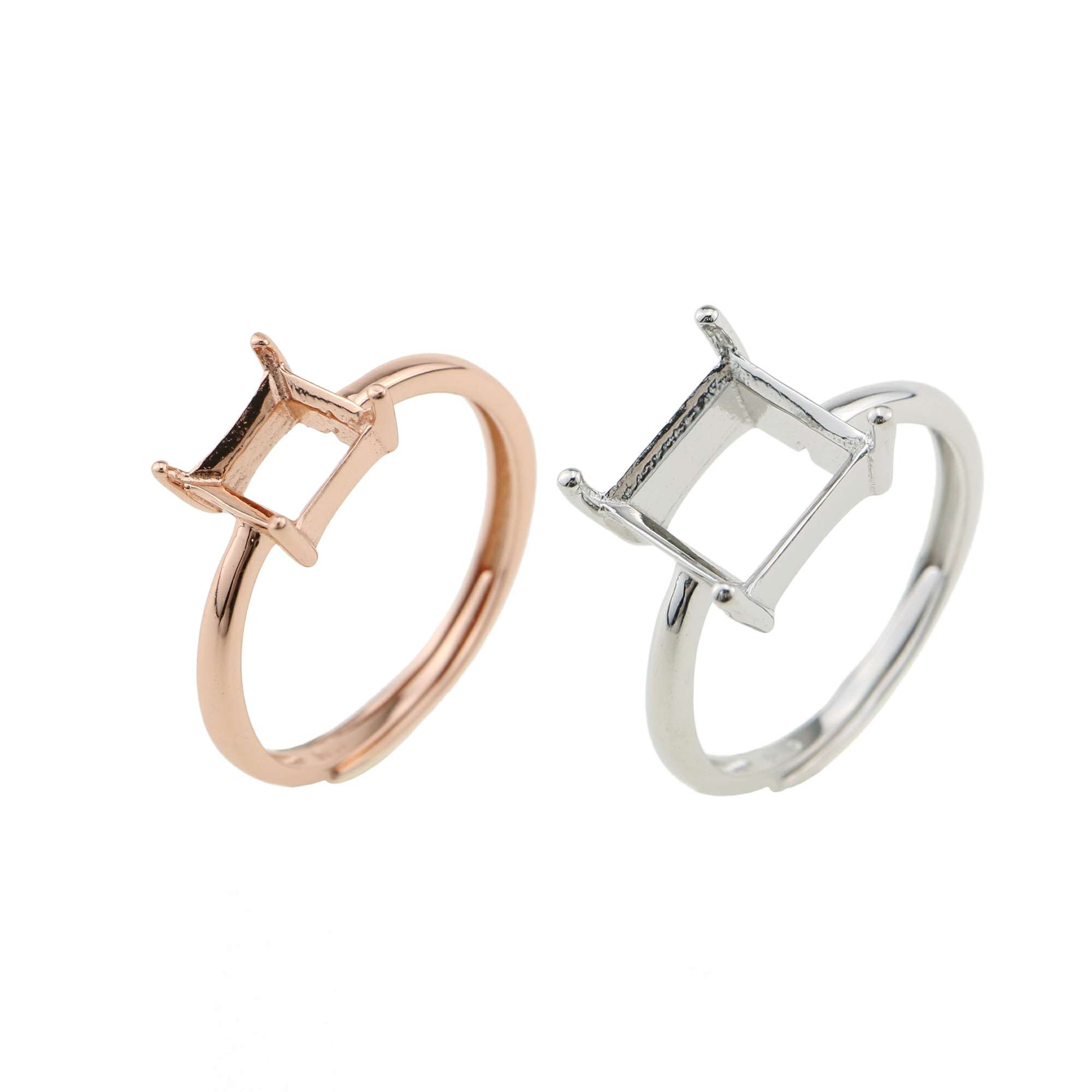 1Pcs 3-8MM Square Prong Ring Settings Blank Rose Gold Plated Solid 925 Sterling Silver DIY Bezel Tray for Gemstone 1294200 - Click Image to Close