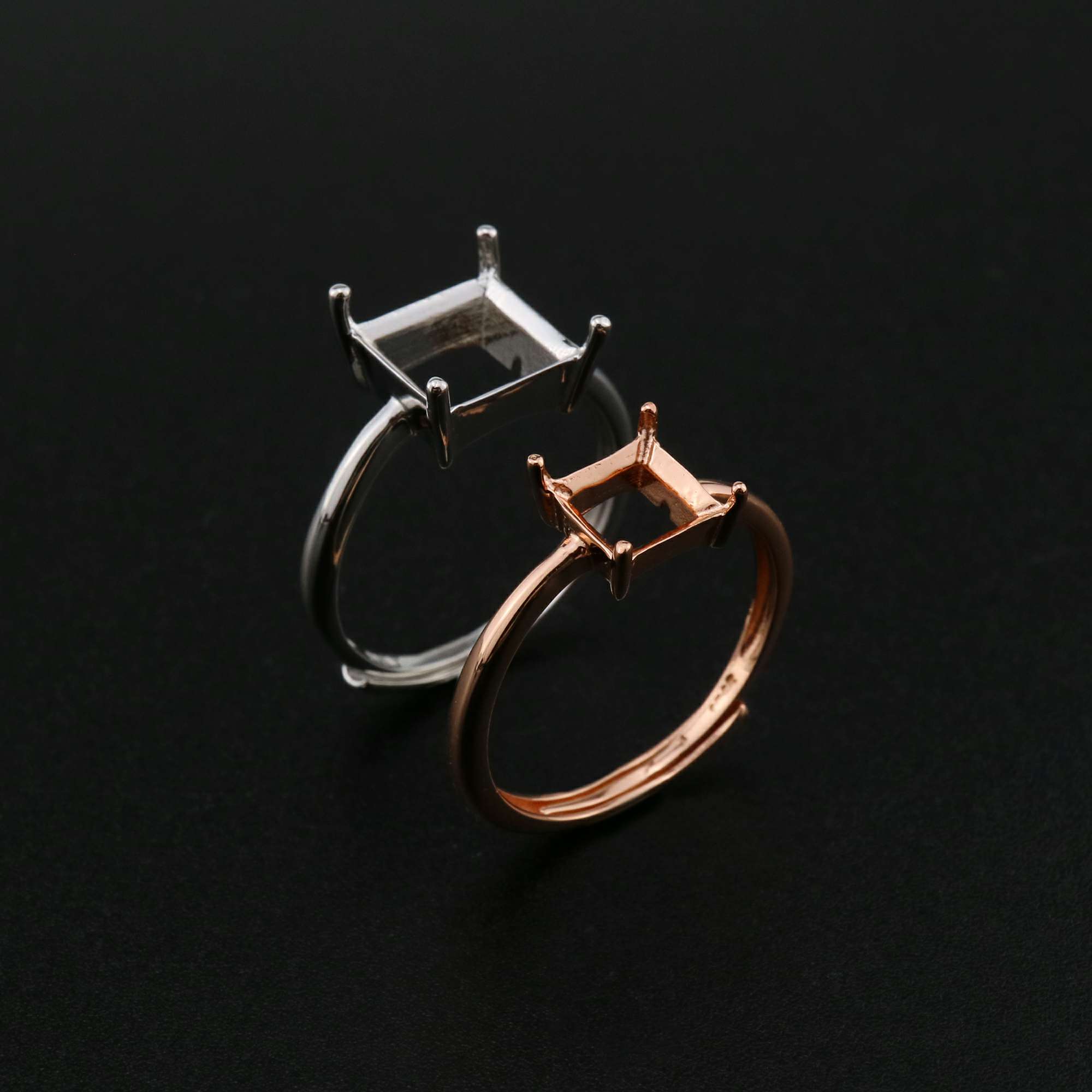 1Pcs 3-8MM Square Prong Ring Settings Blank Rose Gold Plated Solid 925 Sterling Silver DIY Bezel Tray for Gemstone 1294200 - Click Image to Close