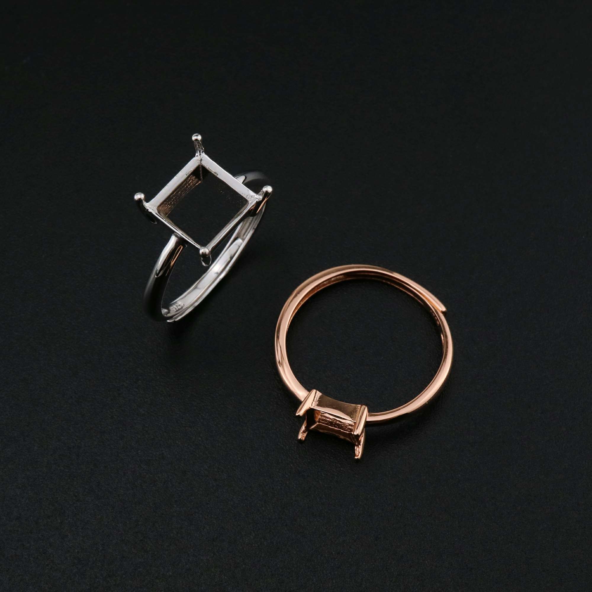 1Pcs 3-8MM Square Prong Ring Settings Blank Rose Gold Plated Solid 925 Sterling Silver DIY Bezel Tray for Gemstone 1294200 - Click Image to Close