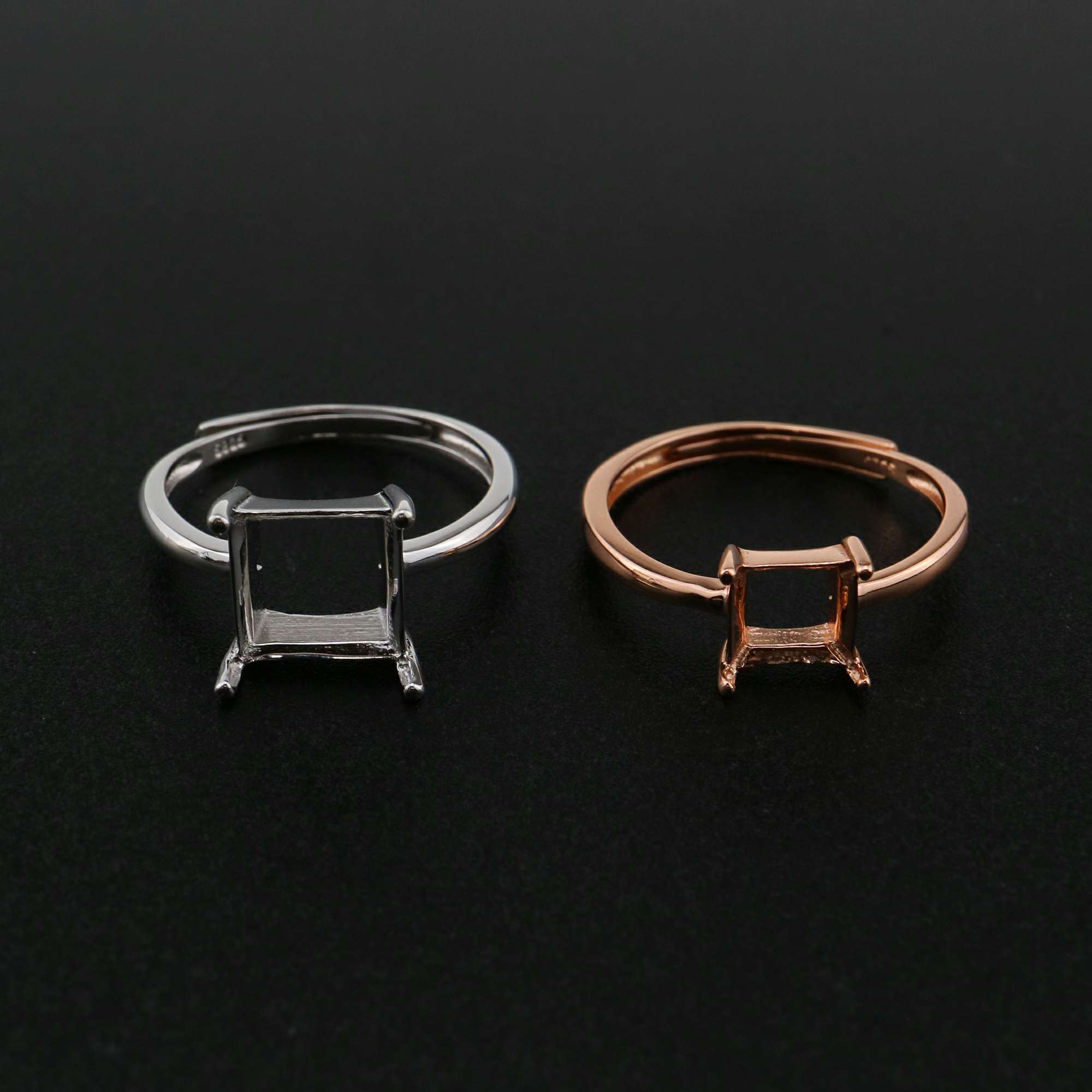 1Pcs 3-8MM Square Prong Ring Settings Blank Rose Gold Plated Solid 925 Sterling Silver DIY Bezel Tray for Gemstone 1294200 - Click Image to Close