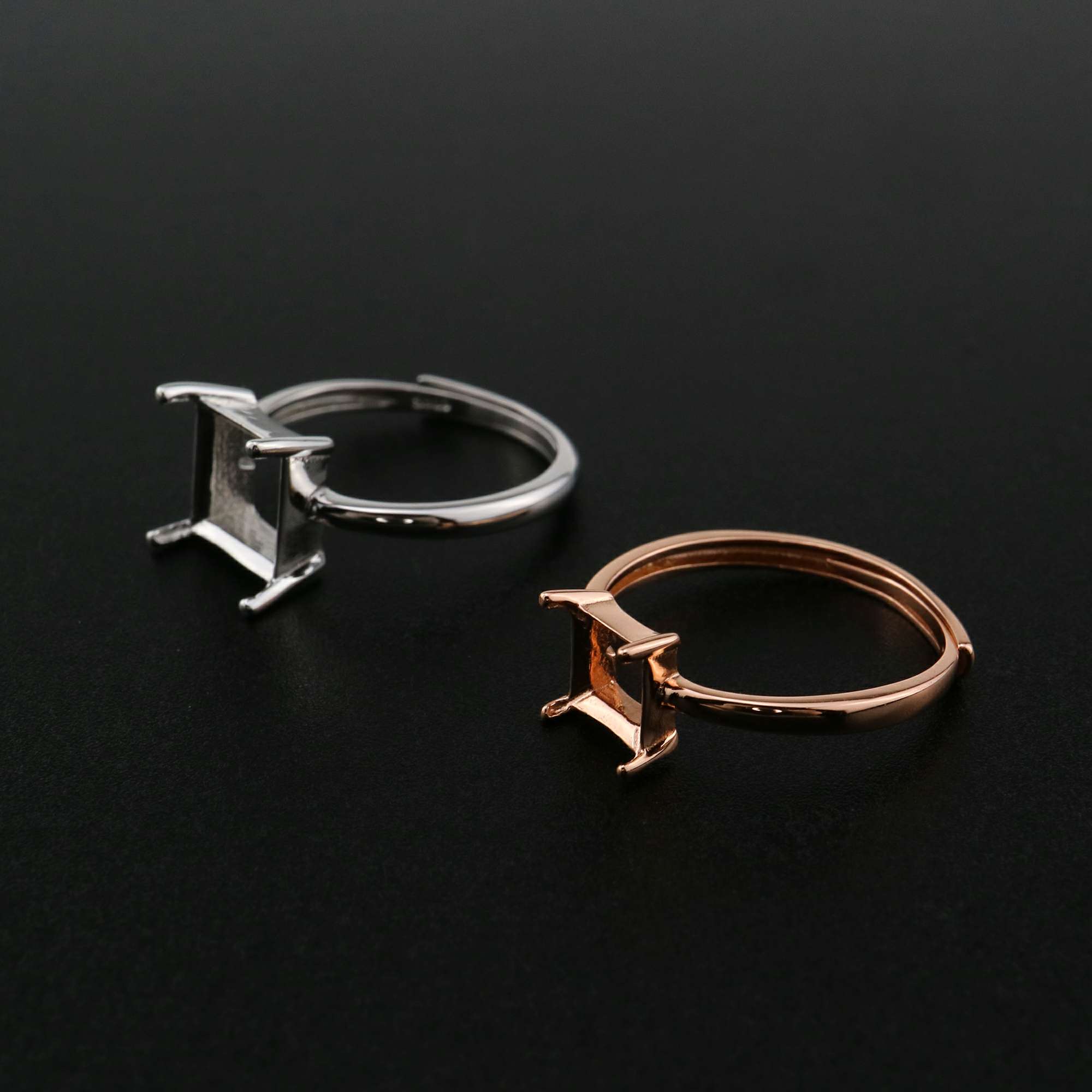 1Pcs 3-8MM Square Prong Ring Settings Blank Rose Gold Plated Solid 925 Sterling Silver DIY Bezel Tray for Gemstone 1294200 - Click Image to Close