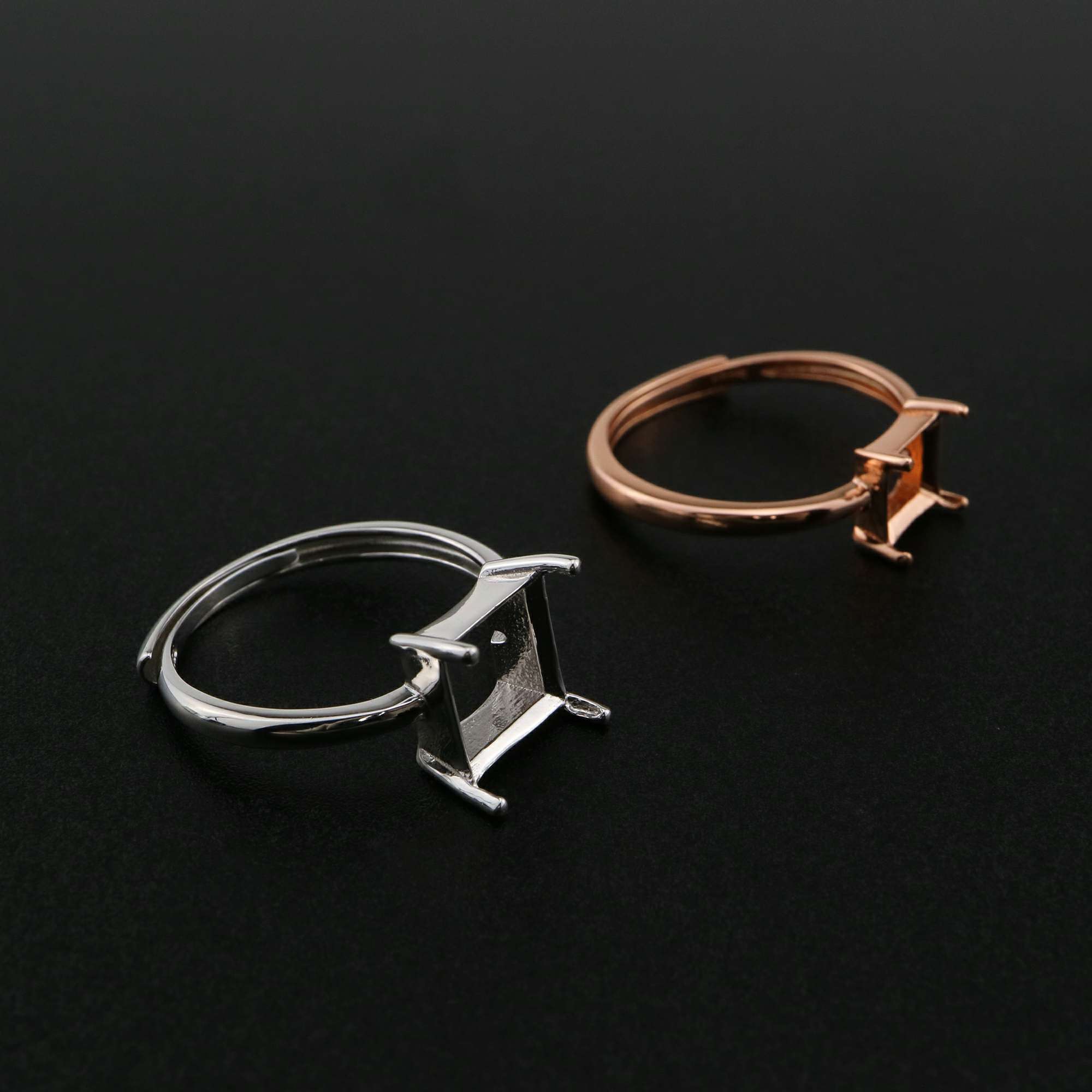 1Pcs 3-8MM Square Prong Ring Settings Blank Rose Gold Plated Solid 925 Sterling Silver DIY Bezel Tray for Gemstone 1294200 - Click Image to Close