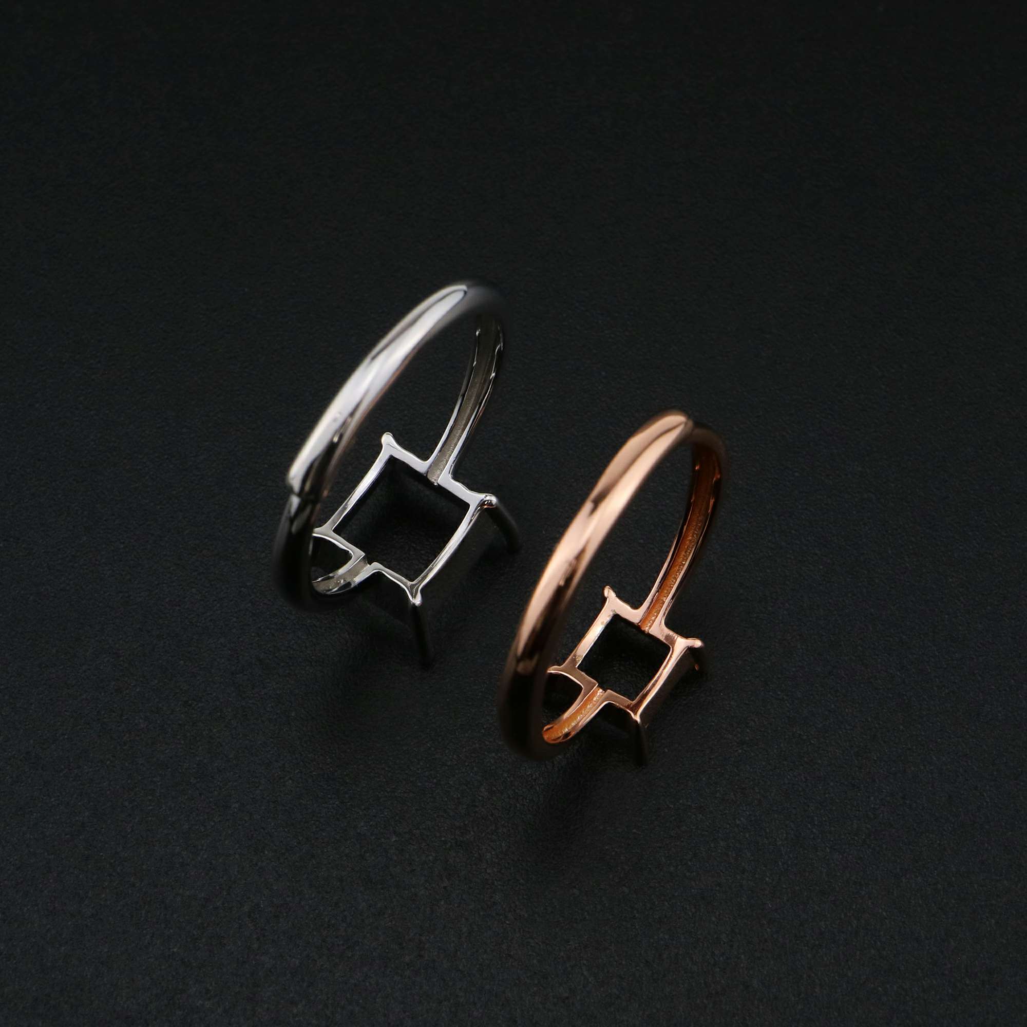 1Pcs 3-8MM Square Prong Ring Settings Blank Rose Gold Plated Solid 925 Sterling Silver DIY Bezel Tray for Gemstone 1294200 - Click Image to Close