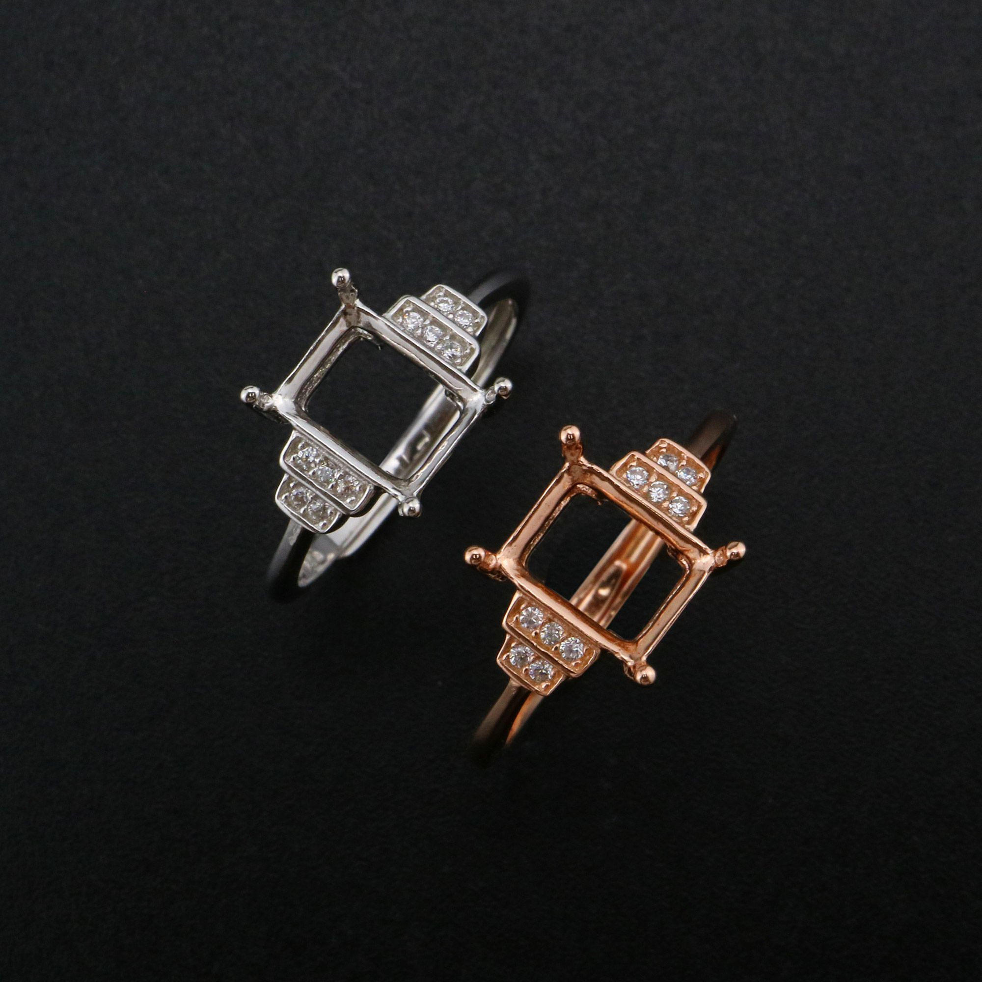 6x8MM Rectangle Prong Ring Settings Vintage Style Rose Gold Plated Solid 925 Sterling Silver Adjustable Ring Bezel for Gemstone 1294242 - Click Image to Close