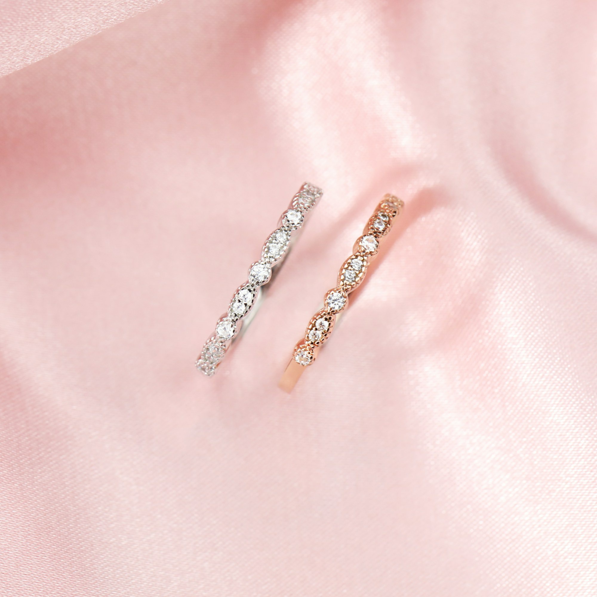 Dainty Moissanite Diamond April Birthstone Stackable Ring Wedding Engagement Half Band Antiqued Marquise Eternity Ring Rose Gold Plated Solid 925 Sterling Silver 1294255 - Click Image to Close