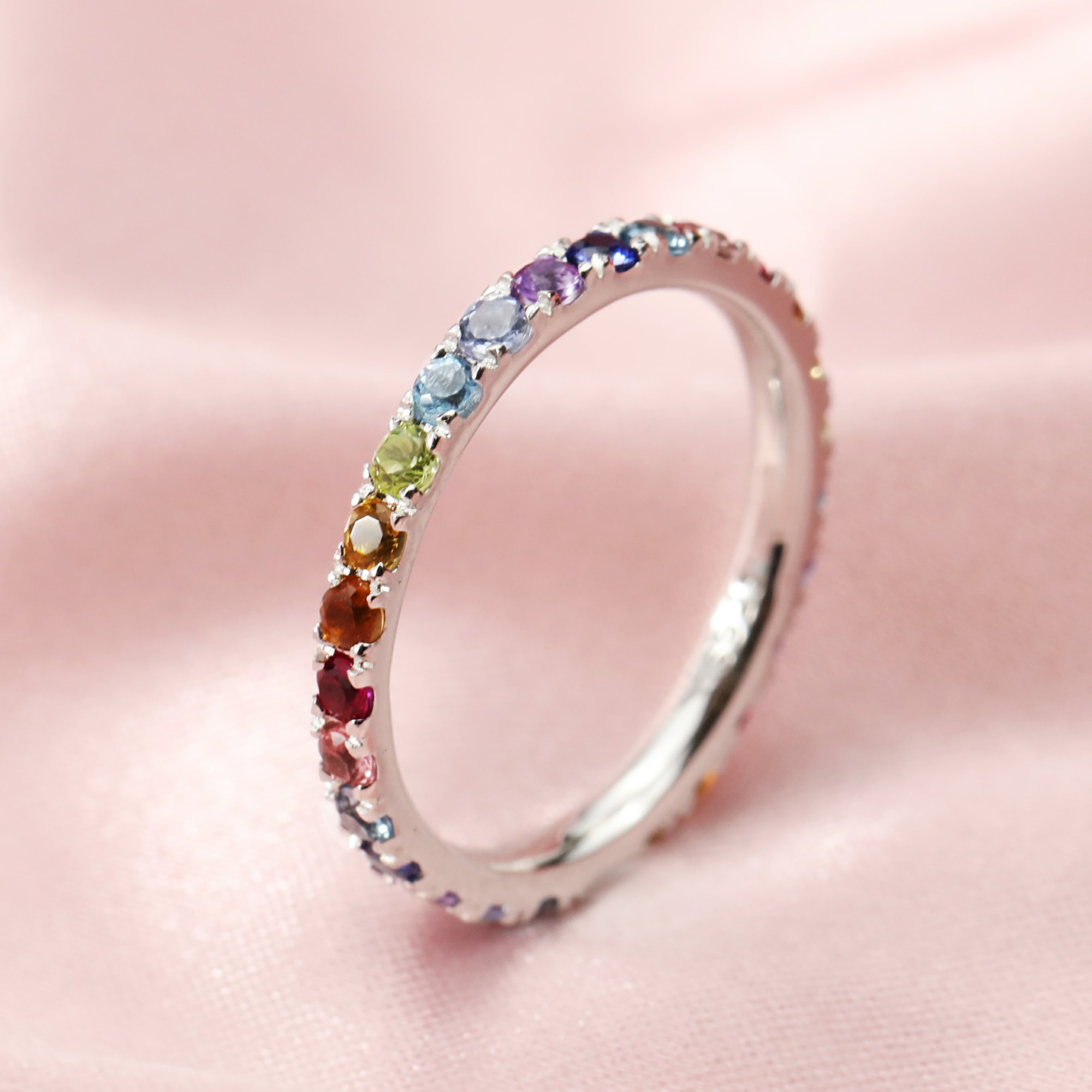 2MM Dainty September Birthstone Eternity Ring Rainbow Sapphire Wedding Engagement Full Band Stackable Ring Solid 14K Gold Ring 1294294 - Click Image to Close