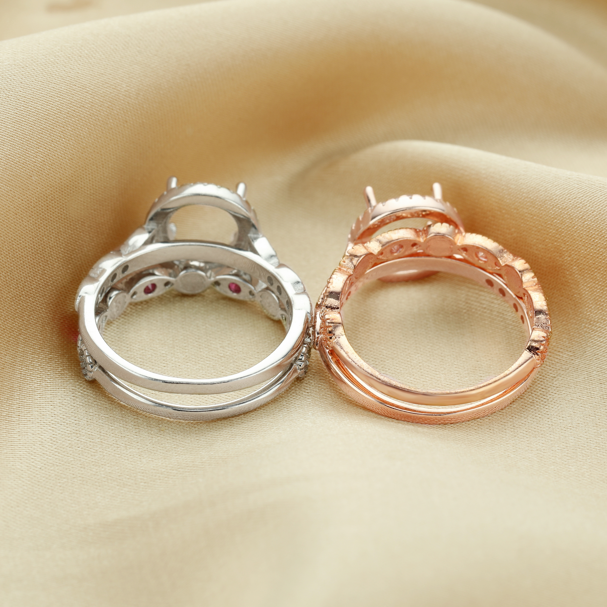 8MM Round Prong Ring Settings,Stackable Solid 925 Sterling Silver Rose Gold Plated Ring,Birthstone Stacker Ring Band,DIY Ring Set 1294499 - Click Image to Close