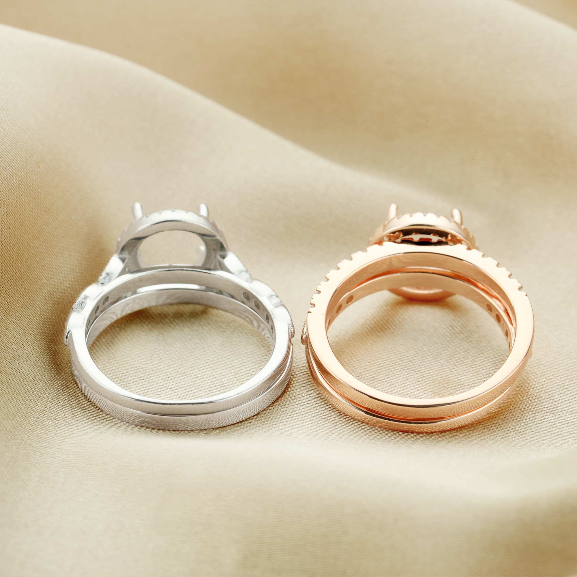 8MM Round Prong Ring Settings,Stackable Solid 925 Sterling Silver Ring,Rose Gold Plated Halo Bezel Band Stacker Ring Set,DIY Ring Set 1294506 - Click Image to Close