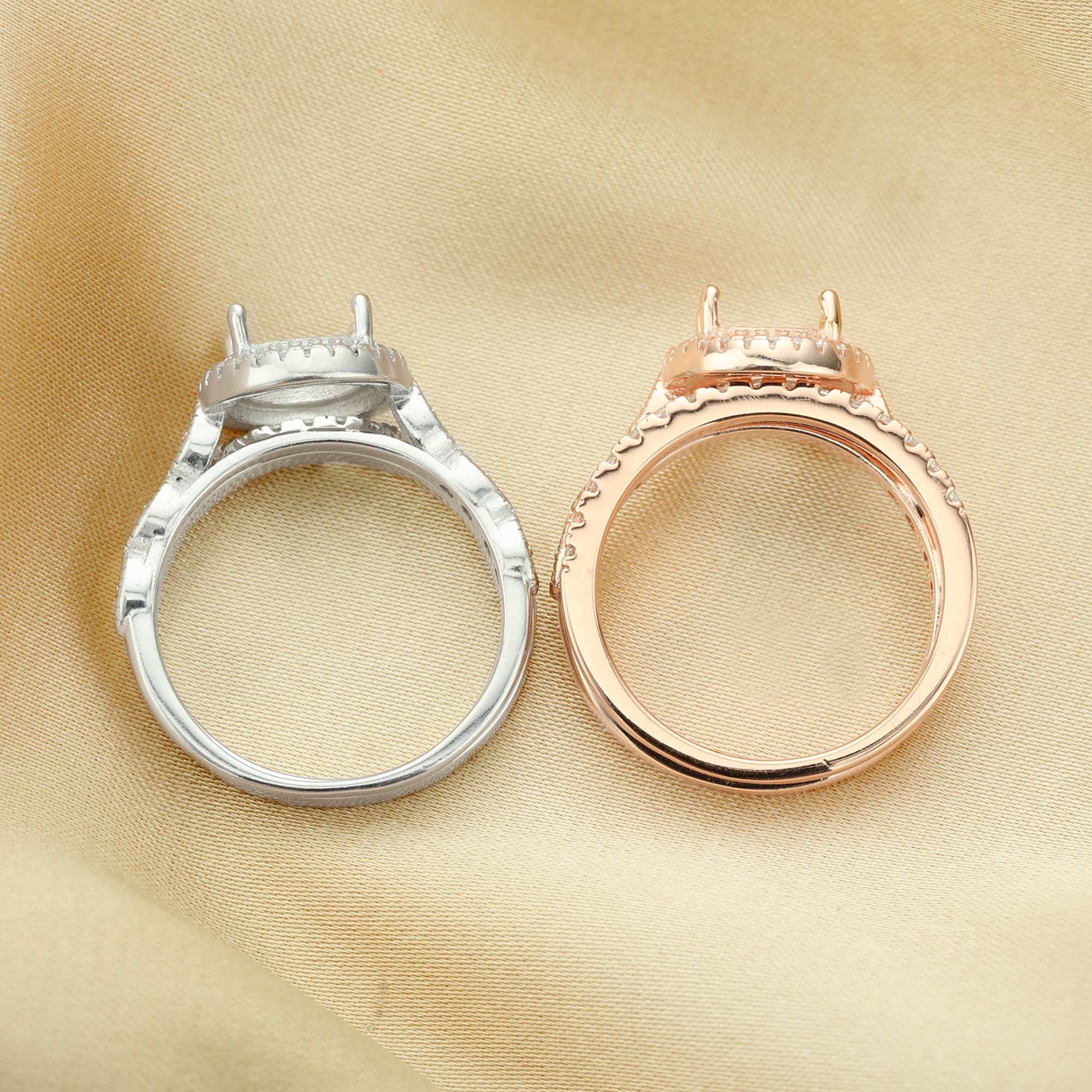 8MM Round Prong Ring Settings,Stackable Solid 925 Sterling Silver Ring,Rose Gold Plated Halo Bezel Band Stacker Ring Set,DIY Ring Set 1294506 - Click Image to Close