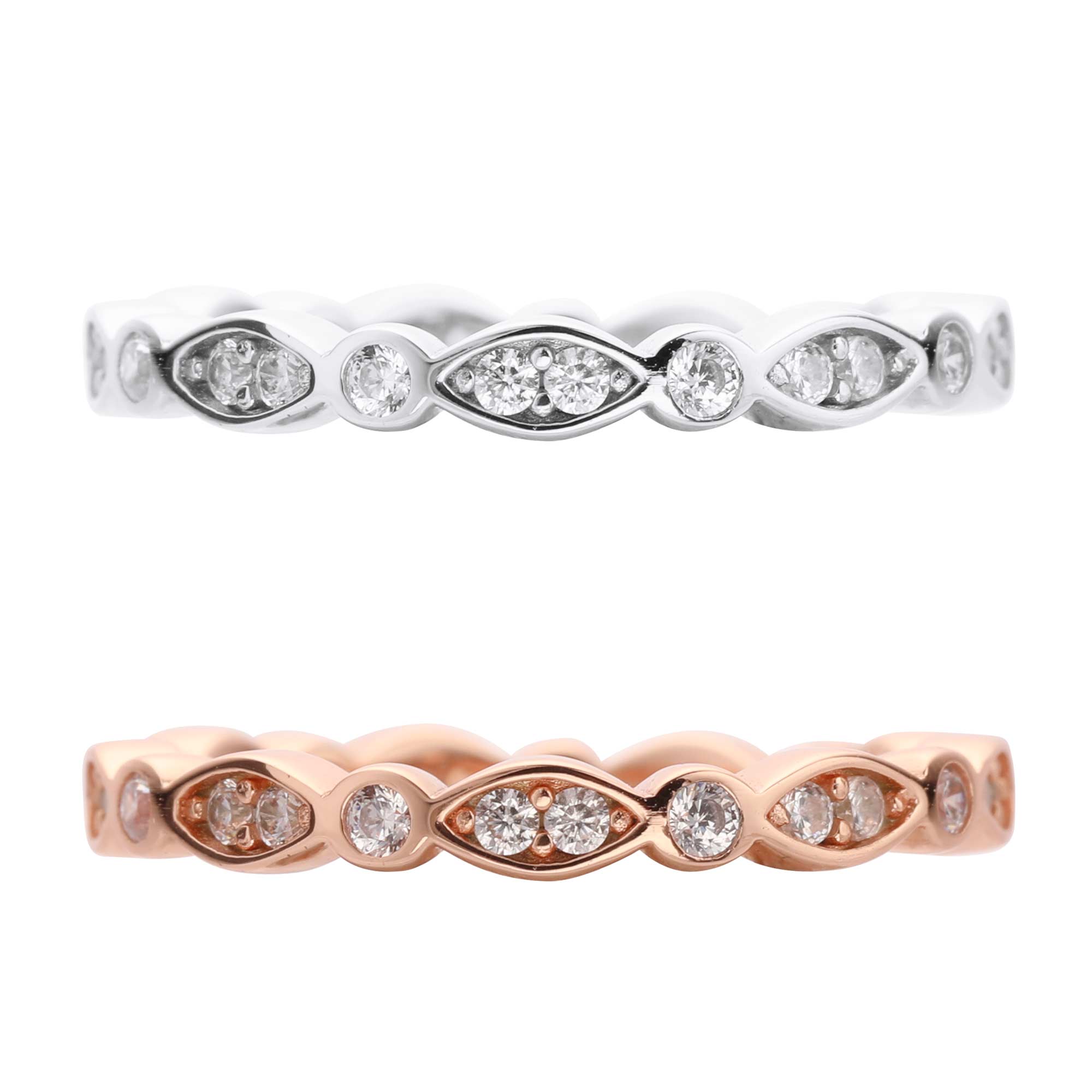 Art Deco Full Eternity Ring,Vintage Style Marquise Stackable Ring,Solid 925 Sterling Silver Rose Gold Plated Stacker Ring,DIY Ring Supplies 1294532 - Click Image to Close