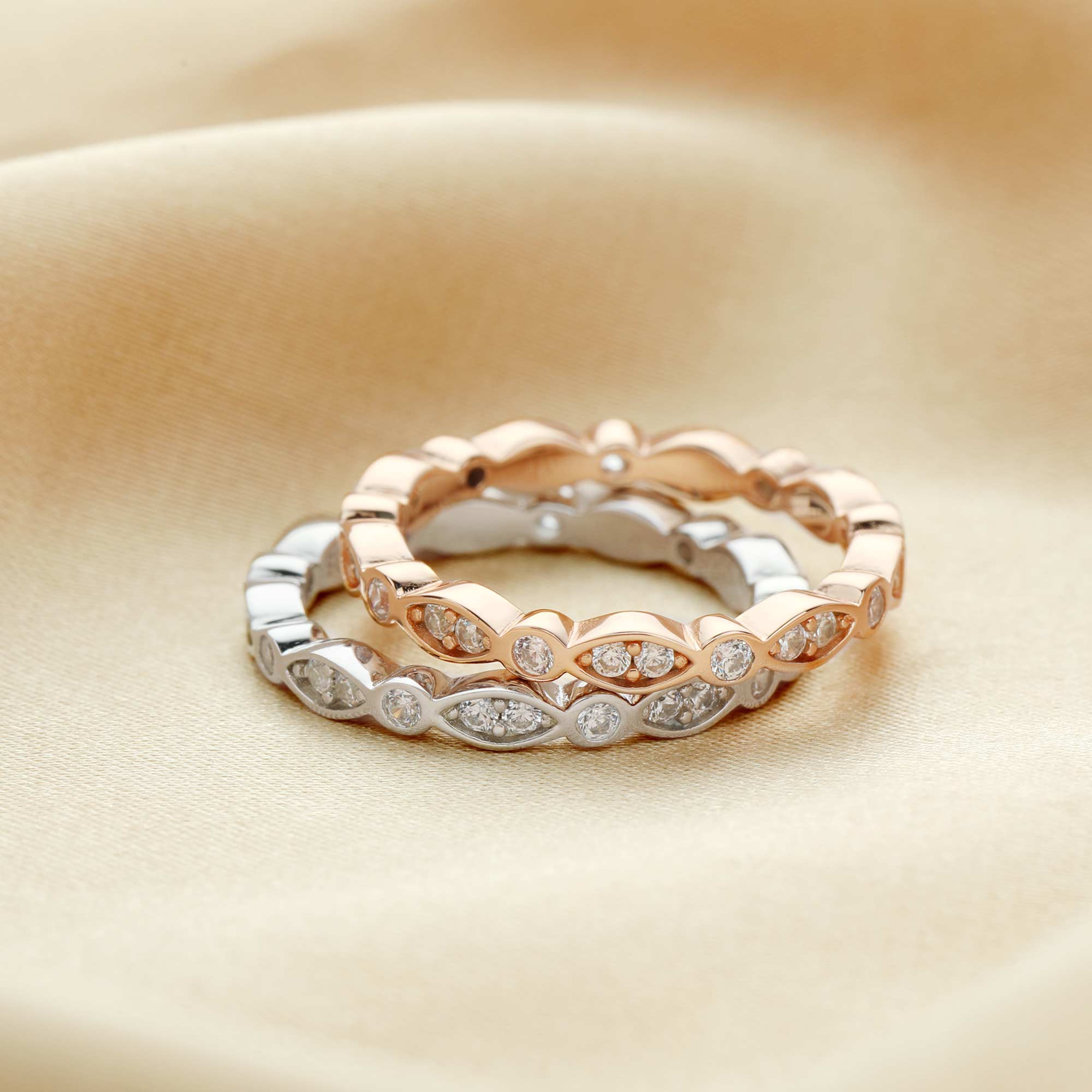 Art Deco Full Eternity Ring,Vintage Style Marquise Stackable Ring,Solid 925 Sterling Silver Rose Gold Plated Stacker Ring,DIY Ring Supplies 1294532 - Click Image to Close