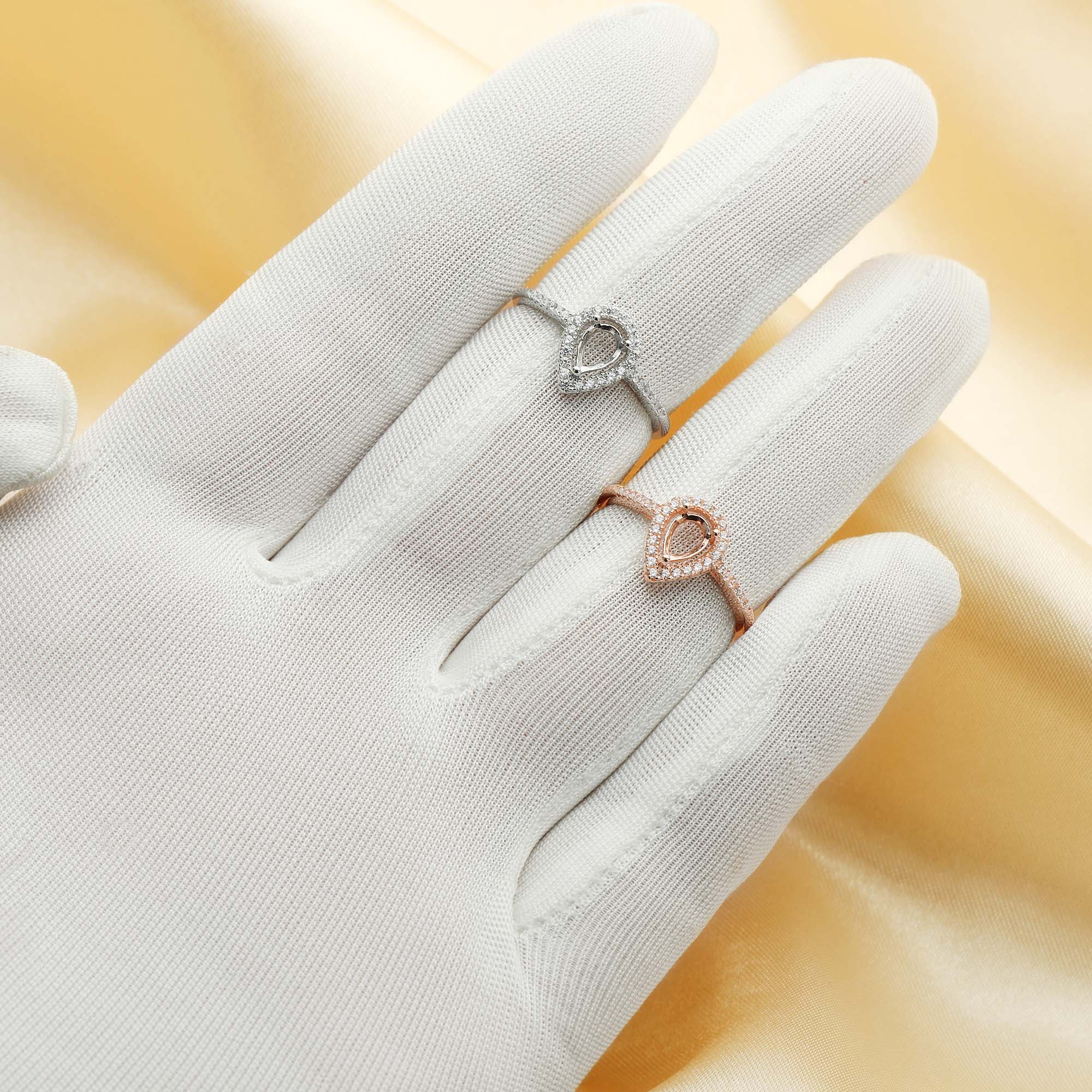 Pear Prong Ring Settings,925 Sterling Silver Rose Gold Plated Ring,Halo Pave CZ Stone Bezel Ring,DIY Ring Bezel For Gemstone 1294624 - Click Image to Close