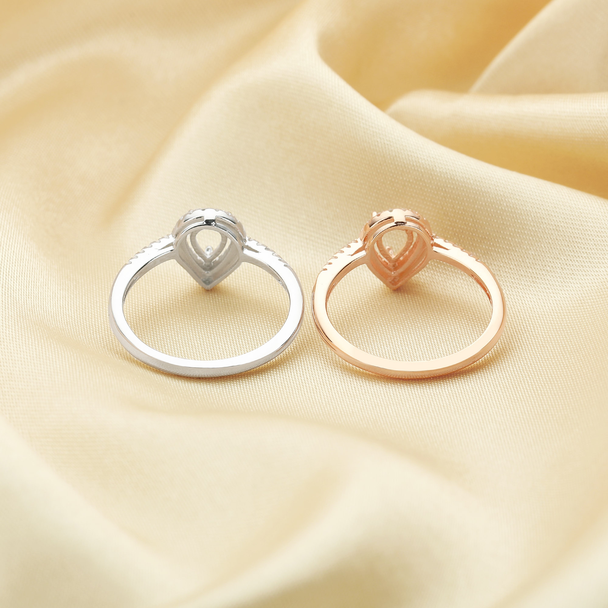 Pear Prong Ring Settings,925 Sterling Silver Rose Gold Plated Ring,Halo Pave CZ Stone Bezel Ring,DIY Ring Bezel For Gemstone 1294624 - Click Image to Close