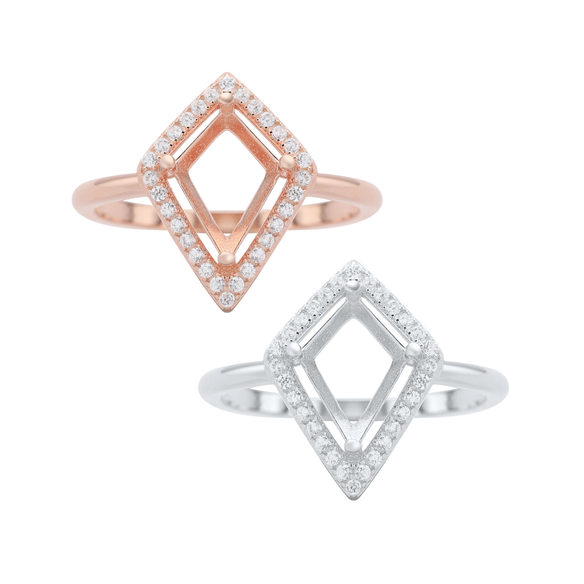 7x10MM Halo Kite Cut Prong Ring Settings,Art Deco Solid 925 Sterling Silver Rose Gold Plated Ring,Halo Pave CZ Stone Ring,DIY Ring Supplies 1294684 - Click Image to Close