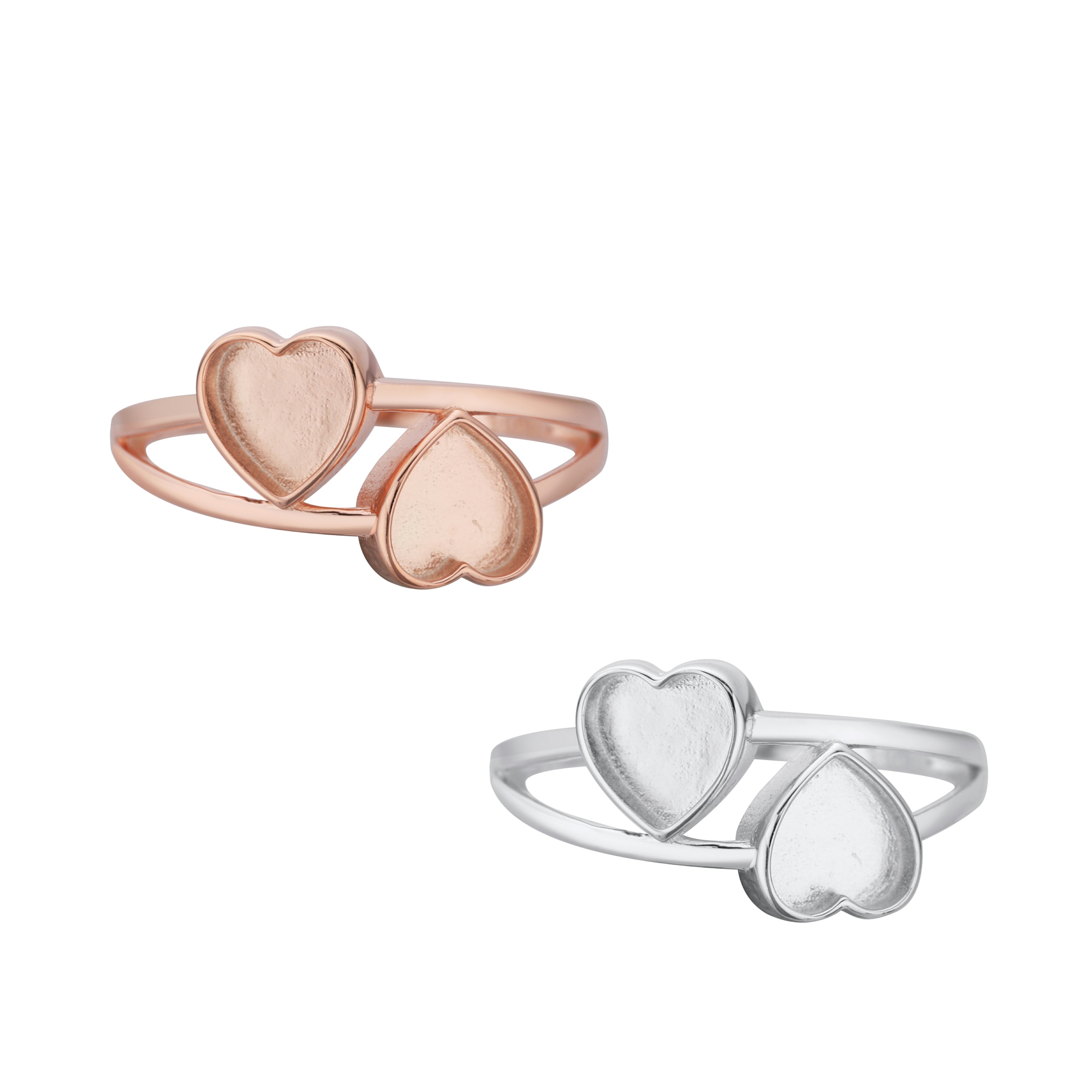 6MM Keepsake Breast Milk Resin Heart Bezel Ring Settings,Split Shank Solid 925 Sterling Silver Rose Gold Plated Ring,Double Heart Ring,DIY Ring Supplies 1294686 - Click Image to Close