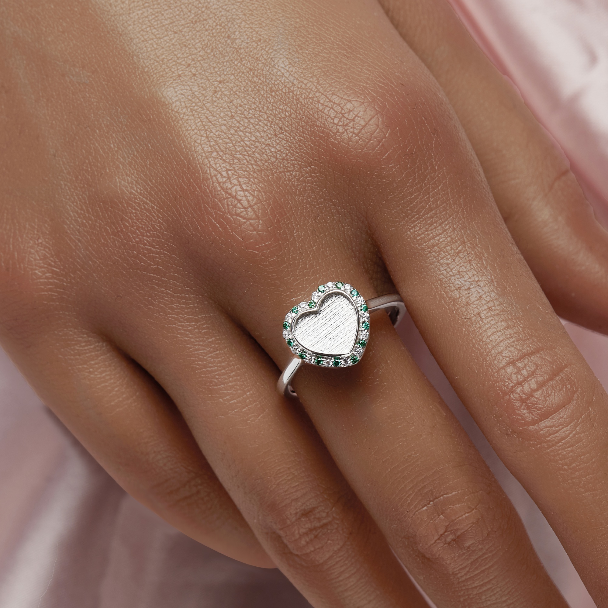 Keepsake Breast Milk Resin Halo Heart Bezel Ring Settings,Solid Back 925 Sterling Silver Birthstone Ring,Pave CZ Stone Ring,DIY Ring Supplies 1294712 - Click Image to Close