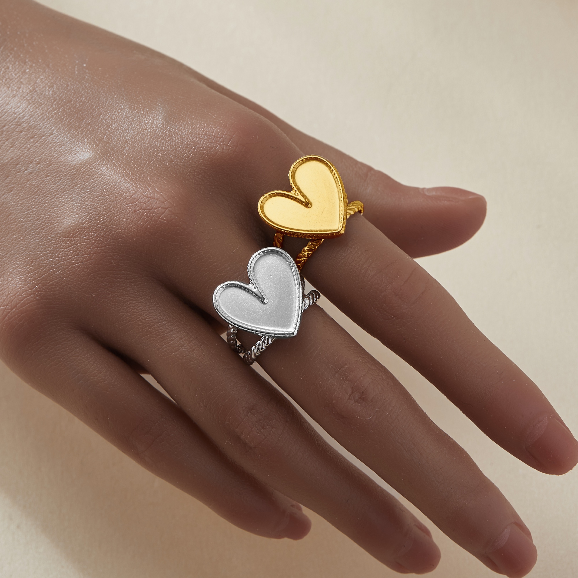 Keepsake Breastmilk Stainless Steel Heart Bezel Adjustable Ring Settings, Gold Plated 304L Ring,0.5MM Deep DIY Ring Supplies 1294769 - Click Image to Close