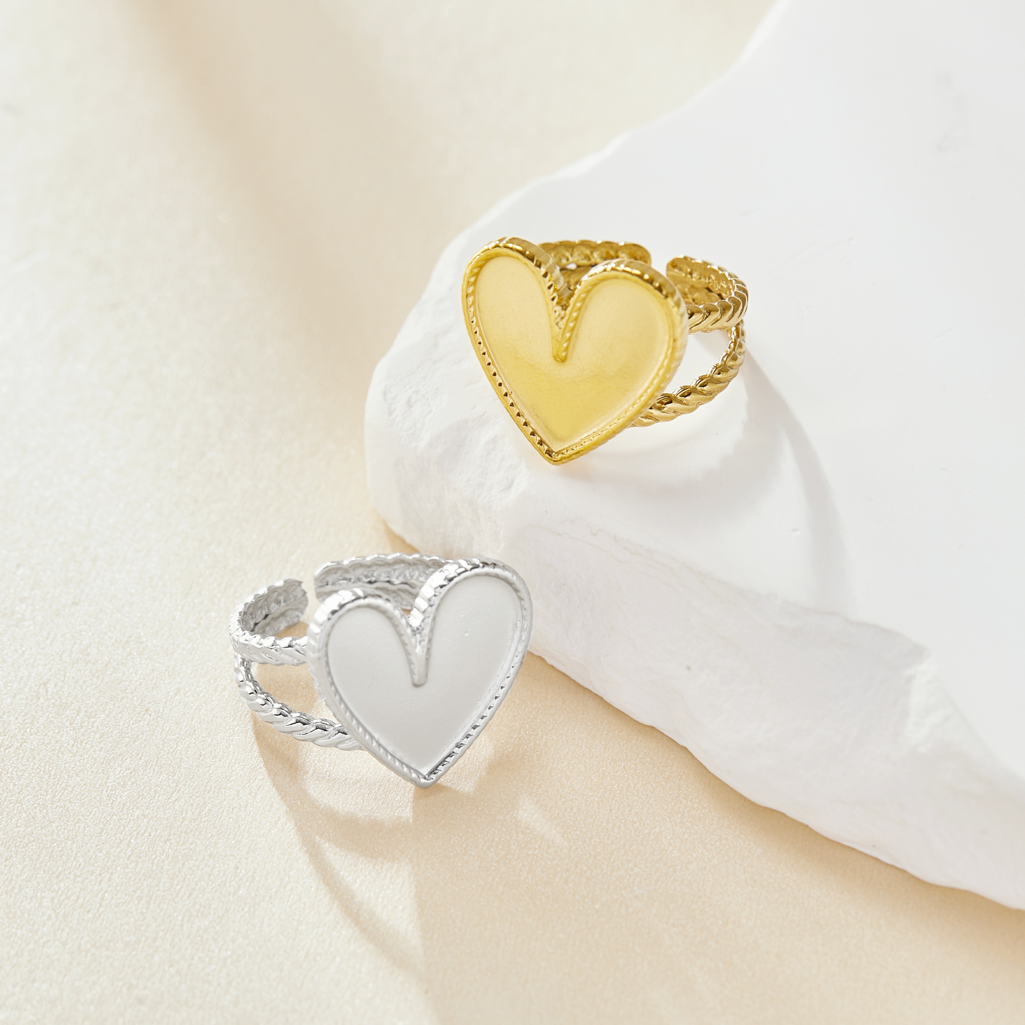 Keepsake Breastmilk Stainless Steel Heart Bezel Adjustable Ring Settings, Gold Plated 304L Ring,0.5MM Deep DIY Ring Supplies 1294769 - Click Image to Close