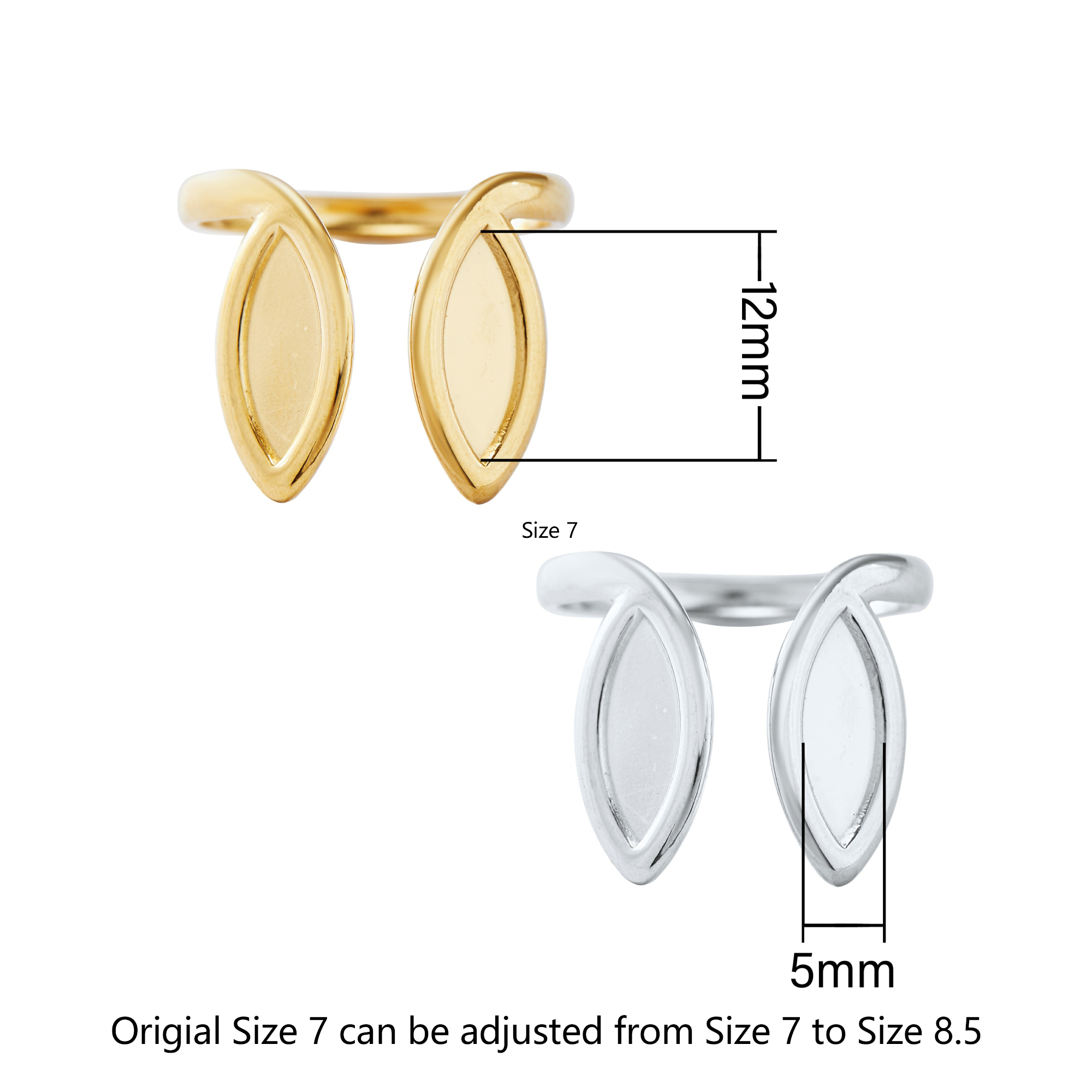 Keepsake Breastmilk Stainless Steel Marquise Bezel Adjustable Ring Settings, Gold Plated 304L Ring,0.5MM Deep DIY Ring Supplies 1294771 - Click Image to Close