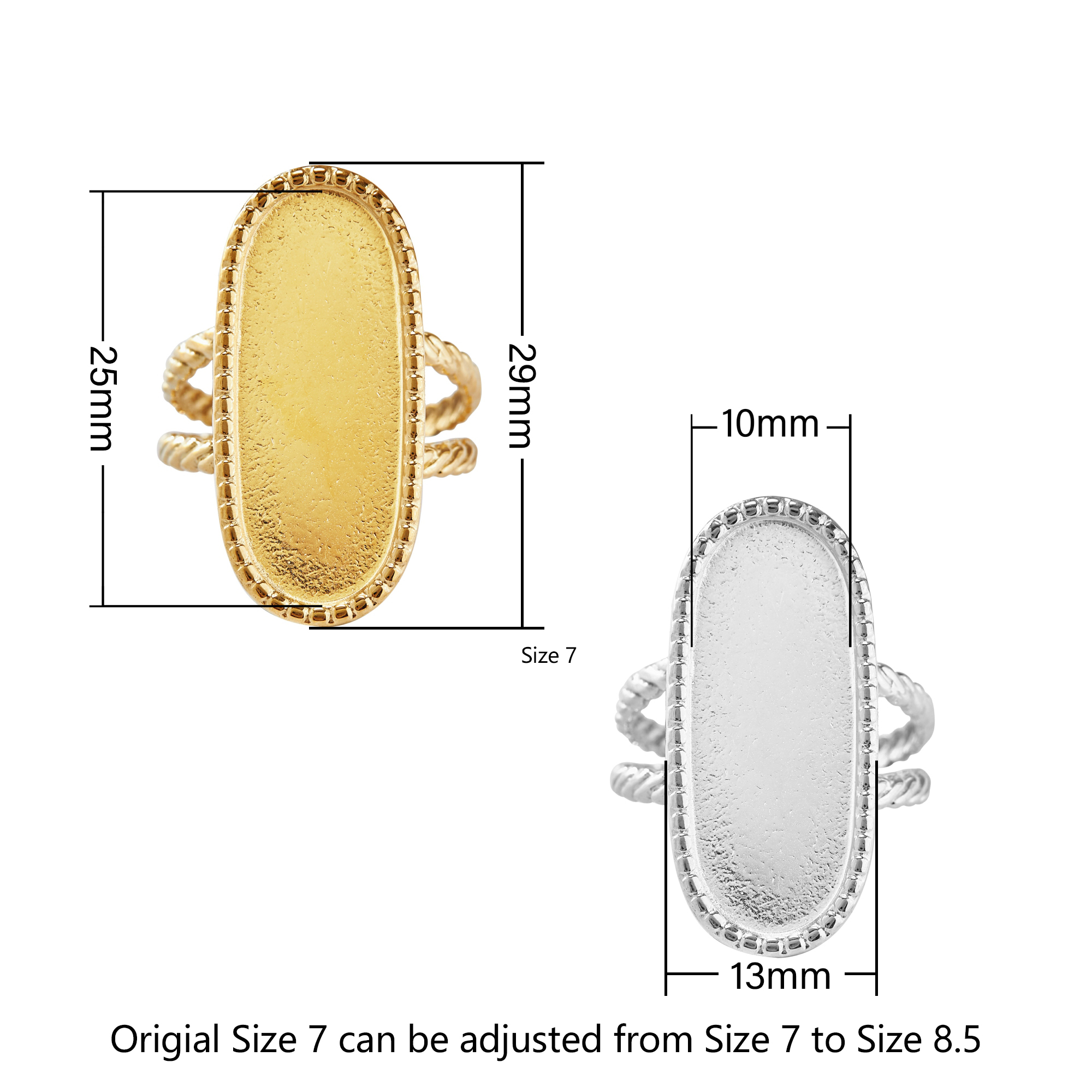 Keepsake Breastmilk Stainless Steel Bezel Adjustable Ring Settings,Long Oval Gold Plated 304L Ring,0.5MM Deep DIY Ring Supplies 1294772 - Click Image to Close