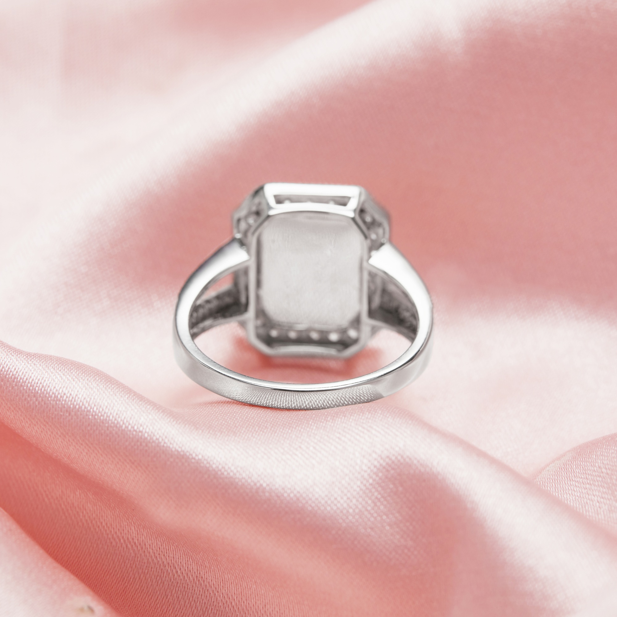 Keepsake Breast Milk Resin Halo Rectangle Bezel Ring Settings,Split Shank Solid 925 Sterling Silver Ring,CZ Birthstone Ring,DIY Ring Supplies 1294832 - Click Image to Close