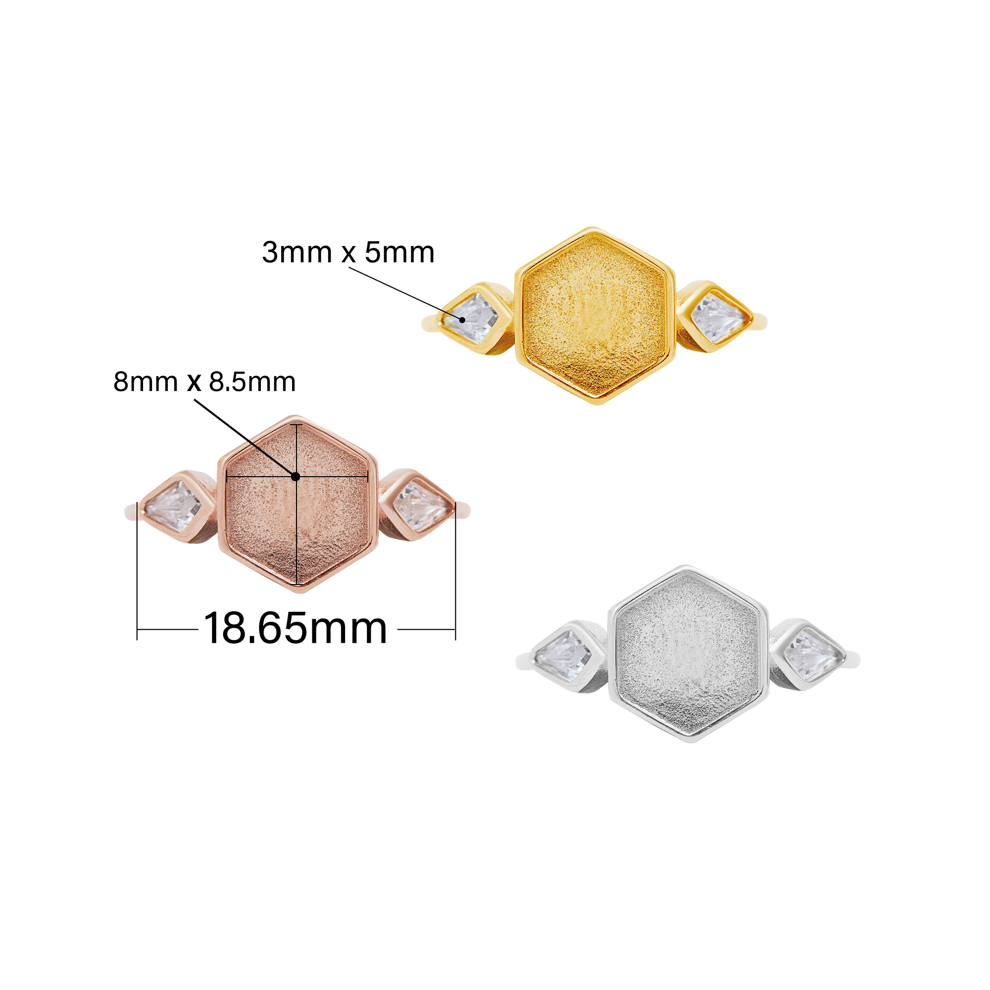 Keepsake Breast Milk Resin Hexagon Bezel Ring Settings,Solid 925 Sterling Silver Rose Gold Plated Ring,Art CZ Stone Deco Ring,DIY Ring Supplies 1294865 - Click Image to Close