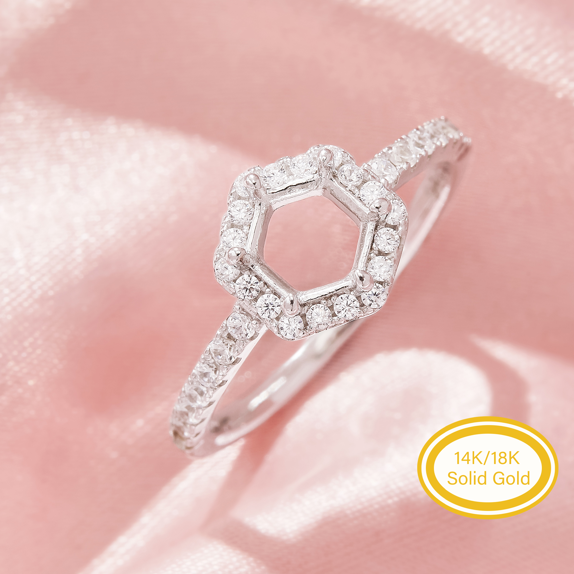 Halo Hexagon Prong Ring Settings,Solid 14K 18K Gold Moissanite Ring,Pave Moissanite Hexagon Ring,DIY Ring Supplies 1294983 Halo Hexagon Prong Ring Settings,Solid 14K 18K Gold Moissanite Ring,Pave Moissanite Hexagon Ring,DIY Ring Supplies 1294983