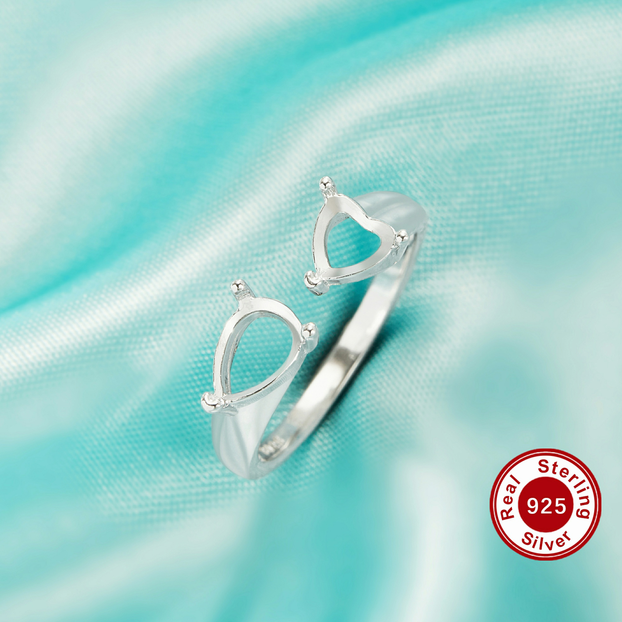 Two Stone Toi Et Moi Prong Ring Settings,Solid 925 Sterling Silver Ring,Adjustable Ring,DIY Ring Supplies For Gemstone,Wtih 5x7MM Pear Stone,5MM Heart Stone 1295069 Two Stone Toi Et Moi Prong Ring Settings,Solid 925 Sterling Silver Ring,Adjustable Ring,DIY Ring Supplies For Gemstone,Wtih 5x7MM Pear Stone,5MM Heart Stone 1295069