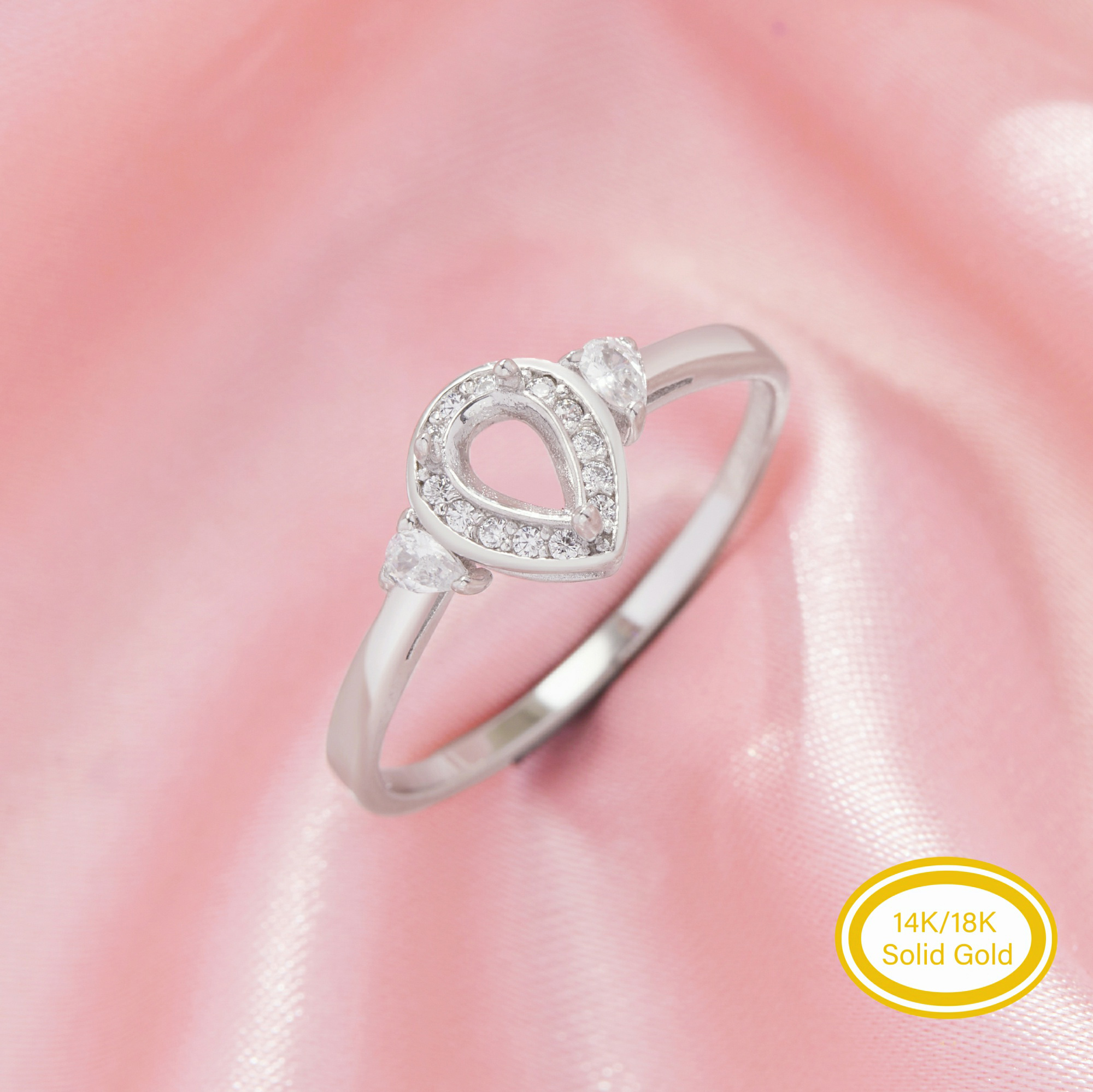 4x6MM Halo Pear Prong Ring Settings,Solid 14K 18K Gold Ring With Two Sides Moissanite Stones,DIY Ring Supplies For Gemstone 1295098 4x6MM Halo Pear Prong Ring Settings,Solid 14K 18K Gold Ring With Two Sides Moissanite Stones,DIY Ring Supplies For Gemstone 1295098