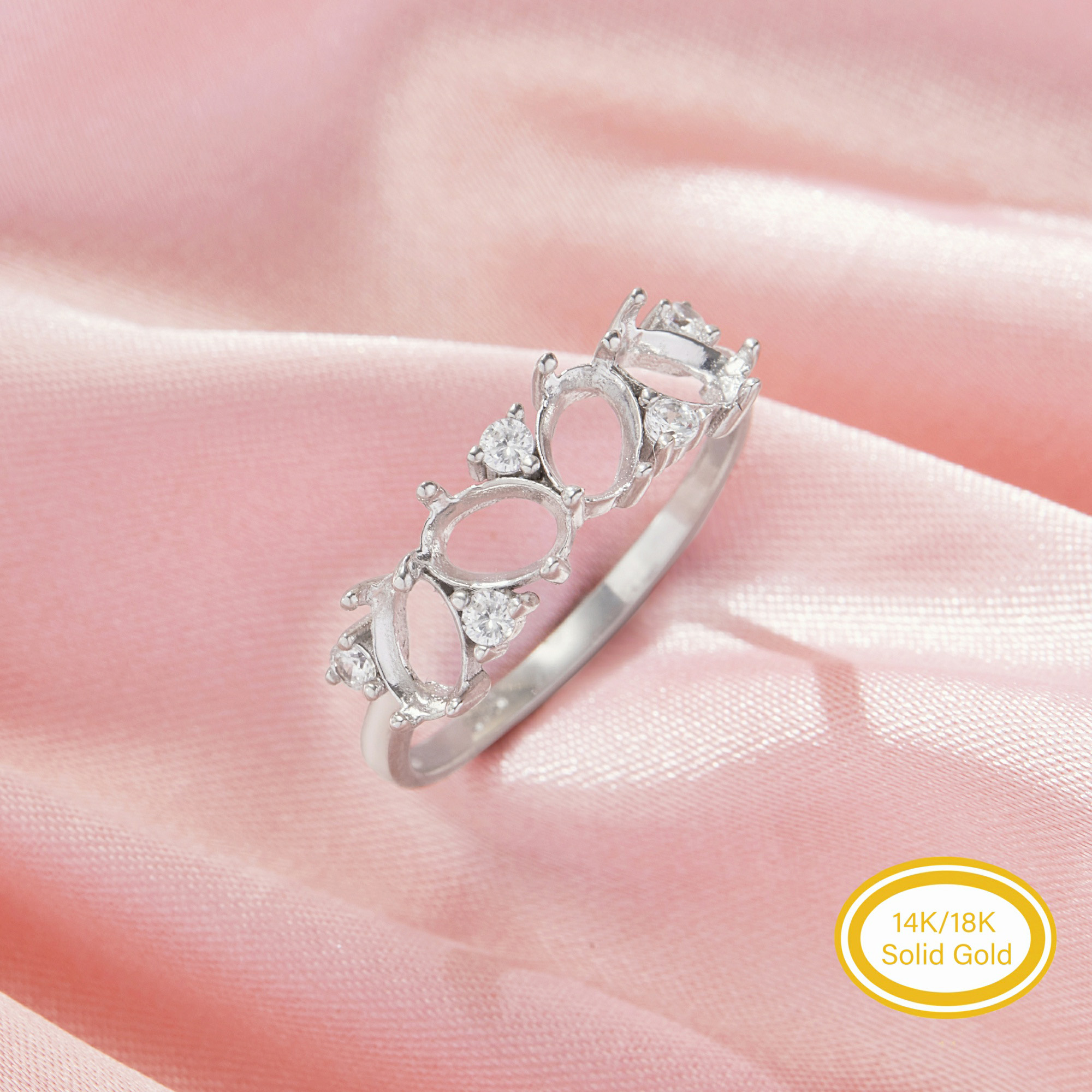 Four Stones 4x6MM Oval Prong Ring Settings,Solid 14K 18K Gold Ring,Family Ring,DIY Ring Supplies For Gemstone 1295100 Four Stones 4x6MM Oval Prong Ring Settings,Solid 14K 18K Gold Ring,Family Ring,DIY Ring Supplies For Gemstone 1295100