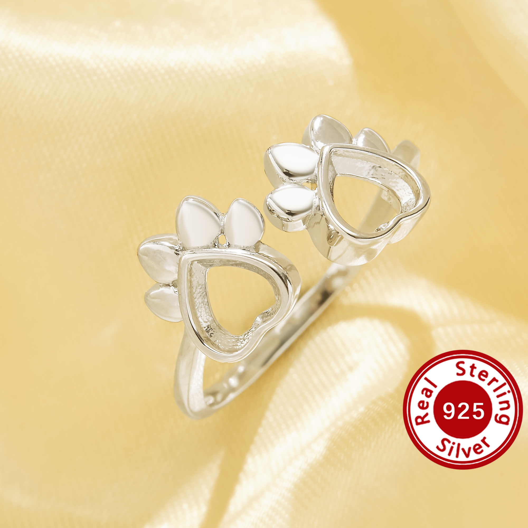 5MM Heart Bezel Ring Settings,Cute Cat Paw Solid 925 Sterling Silver Ring,Vintage Style Open Ring,DIY Adjustable Ring Supplies 1295180 5MM Heart Bezel Ring Settings,Cute Cat Paw Solid 925 Sterling Silver Ring,Vintage Style Open Ring,DIY Adjustable Ring Supplies 1295180