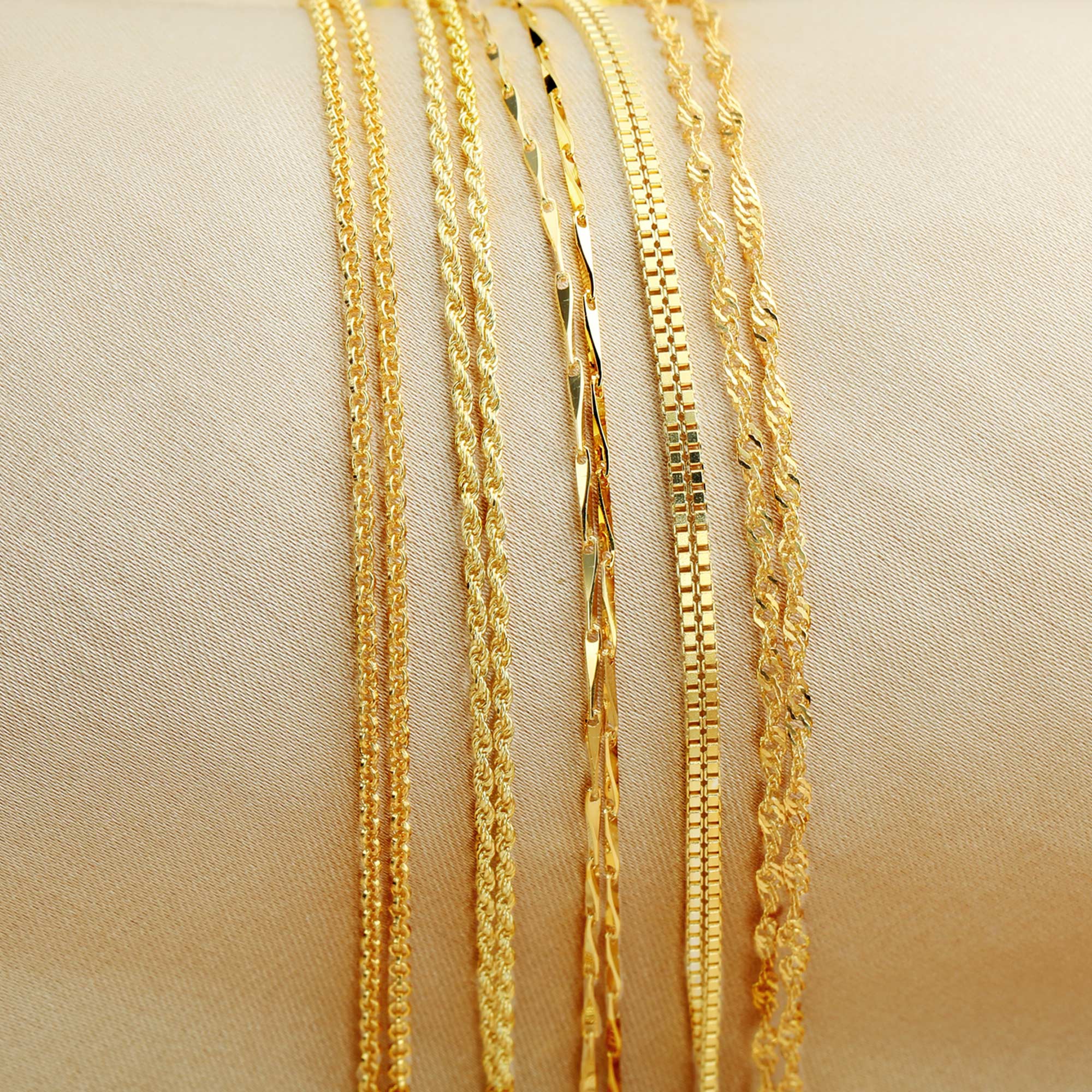 Gold Plated Necklace Chain,Solid 925 Sterling Silver Necklace,Box Chain,Cable O Ring Chain,Wheat Chain,DIY Necklace Supplies 1315021 - Click Image to Close