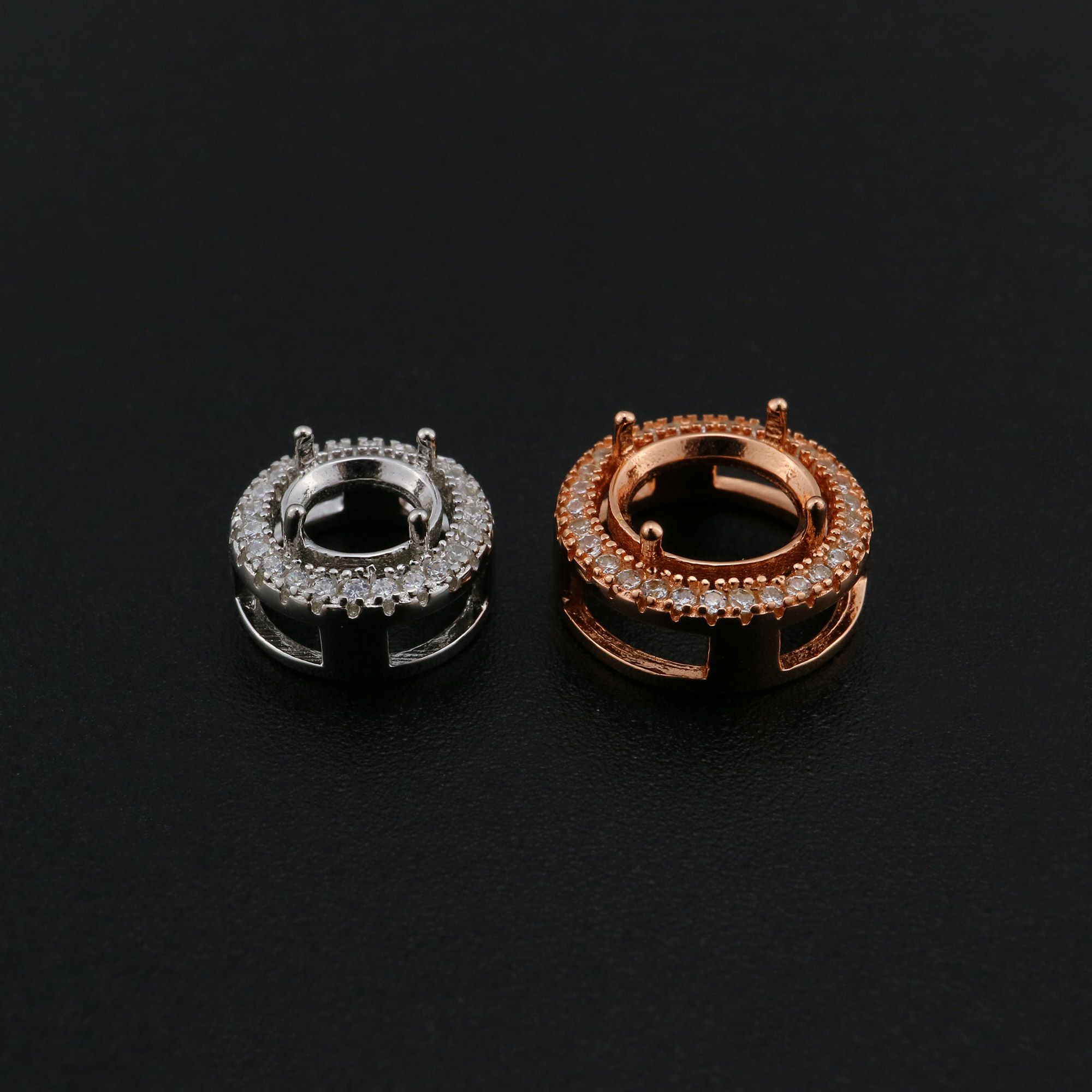 4-15MM Halo Round Prong Pendant Settings Solid 925 Sterling Silver Rose Gold Plated Charm Bezel DIY Gemstone Supplies 1411277 - Click Image to Close