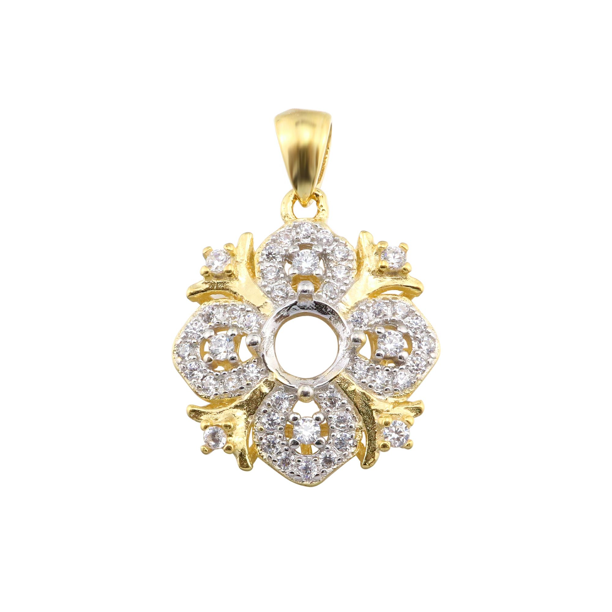 5MM Round Prong Pendant Settings Gold Plated Solid 925 Sterling Silver Vintage Style Charm Bezel for Gemstone 1411283 - Click Image to Close