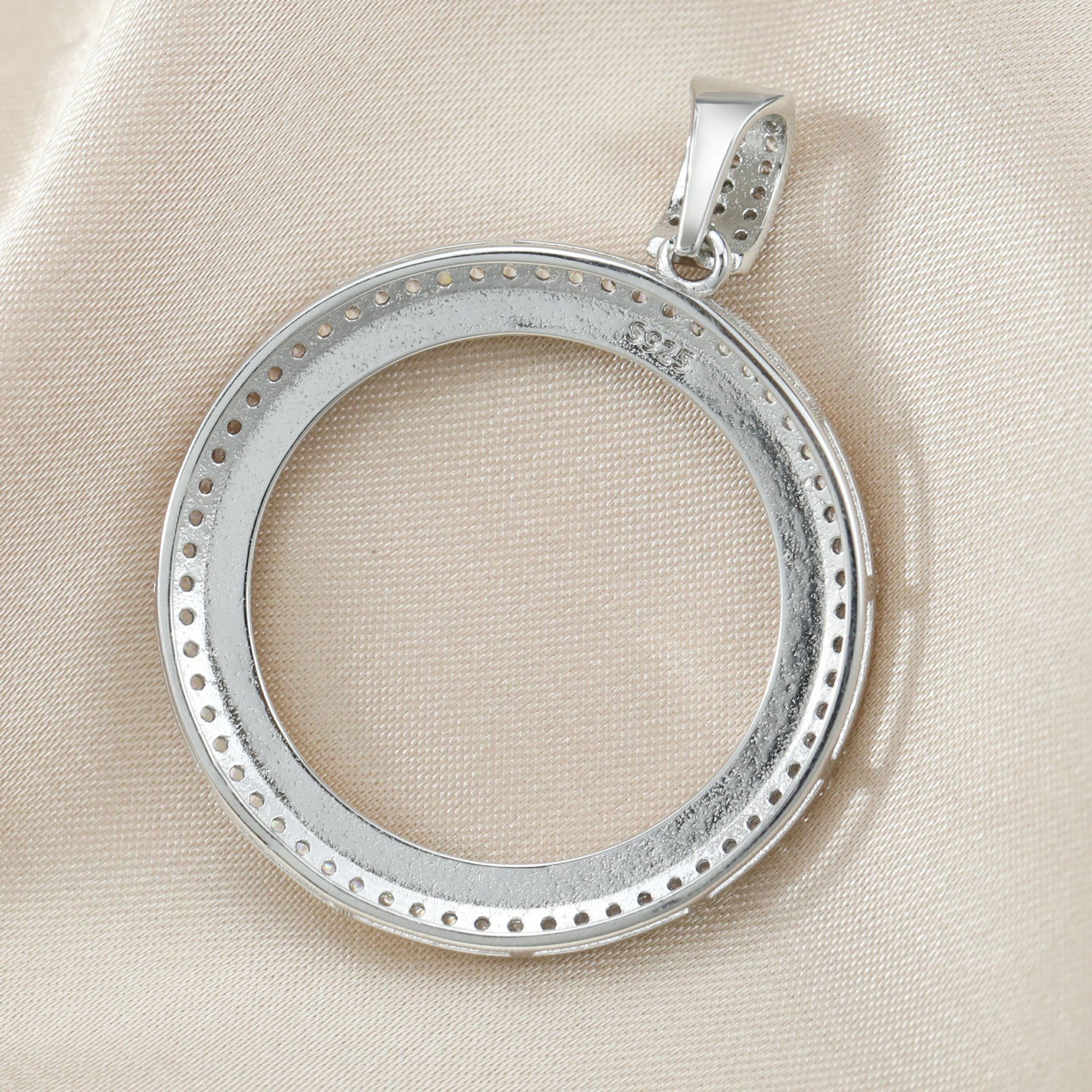 Round Pendant Frame Bezel for Flat Back Cabochon Rose Gold Plated Solid 925 Sterling Silver DIY Charm Supplies 1411297 - Click Image to Close