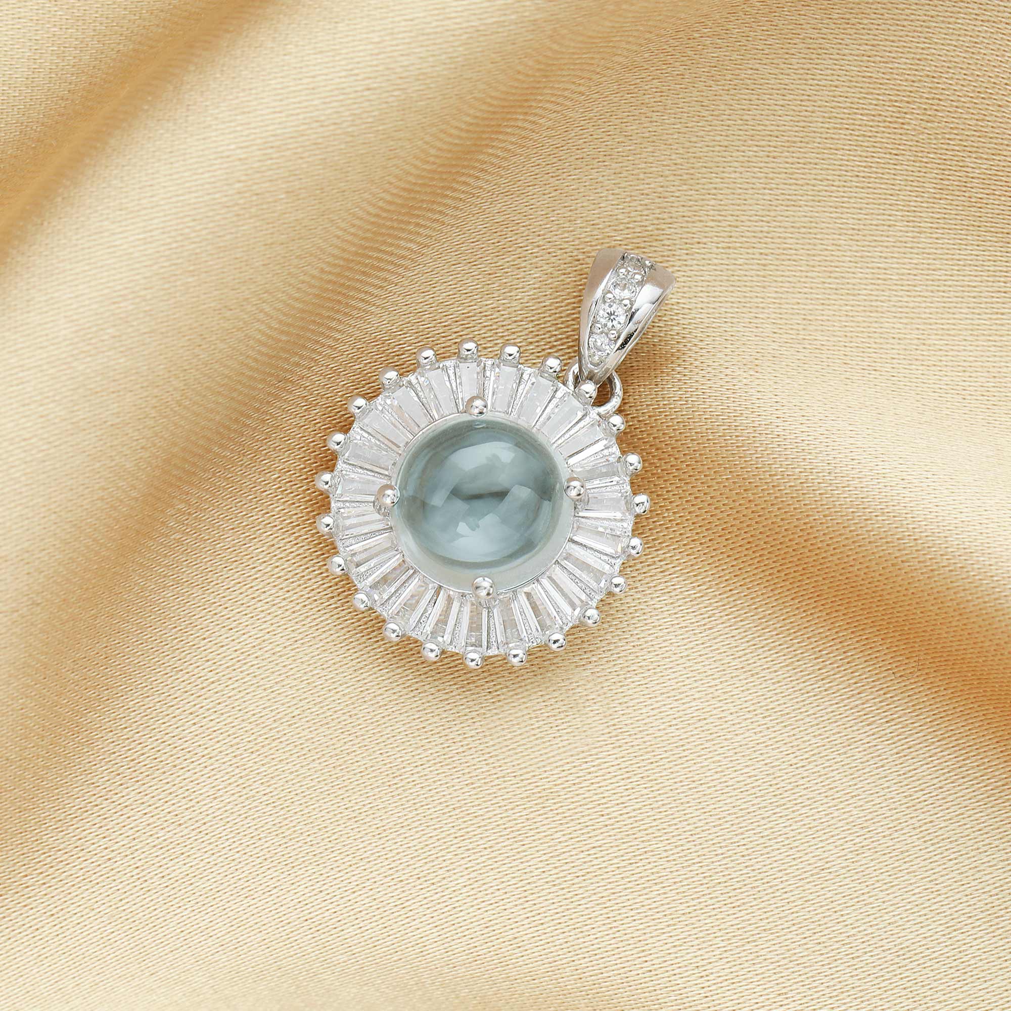 15MM Round Birthstone Charm with 8MM Sky Blue Topaz Cabochon,Solid 925 Sterling Silver Charm,November Birthstone Pendant,DIY Jewelry Supplies 1411320 - Click Image to Close