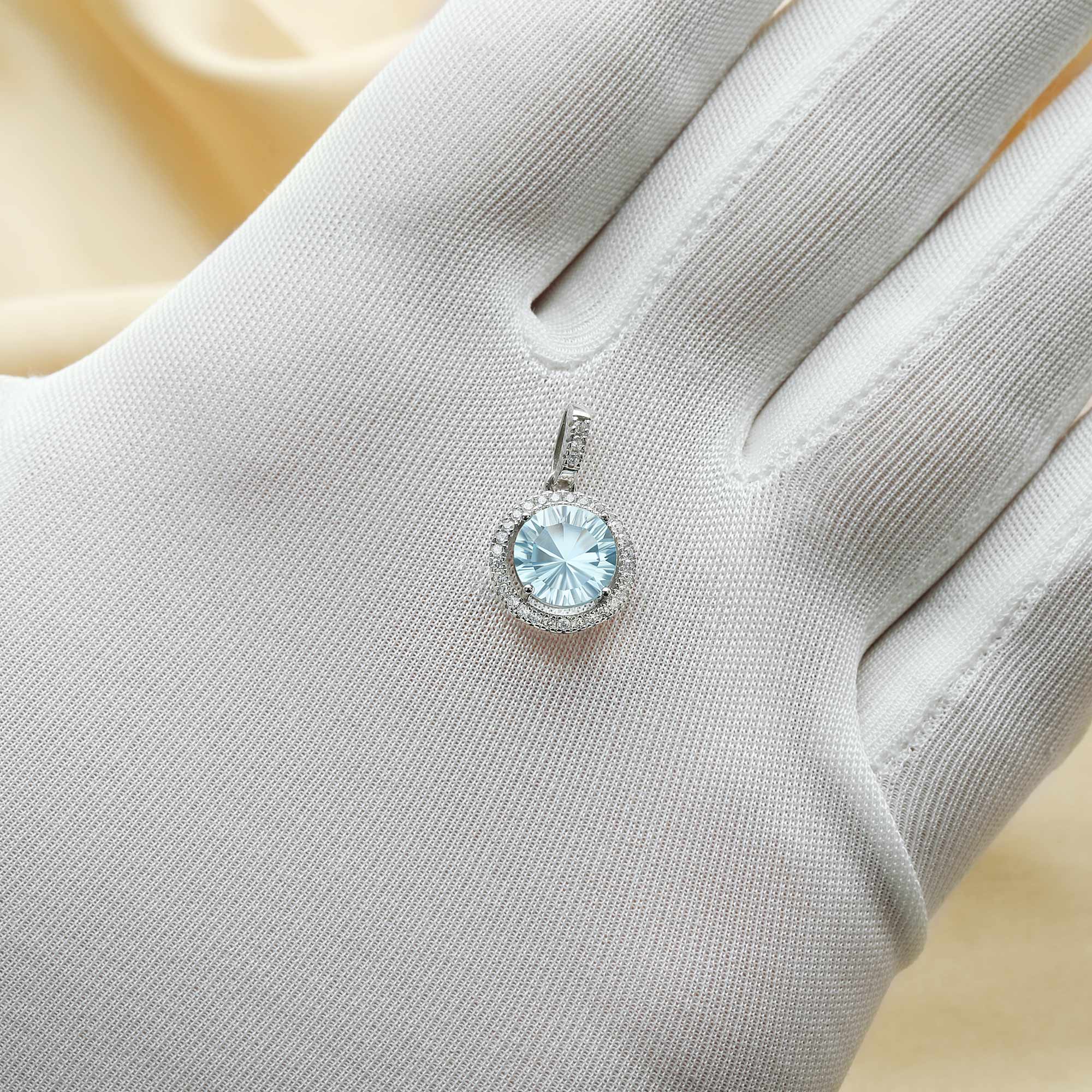 12MM Round Birthstone Pendant Charm With 8MM Faceted Sky Blue Topaz,Solid 925 Sterling Silver Charm,November Birthstone Pendant 1411321 - Click Image to Close